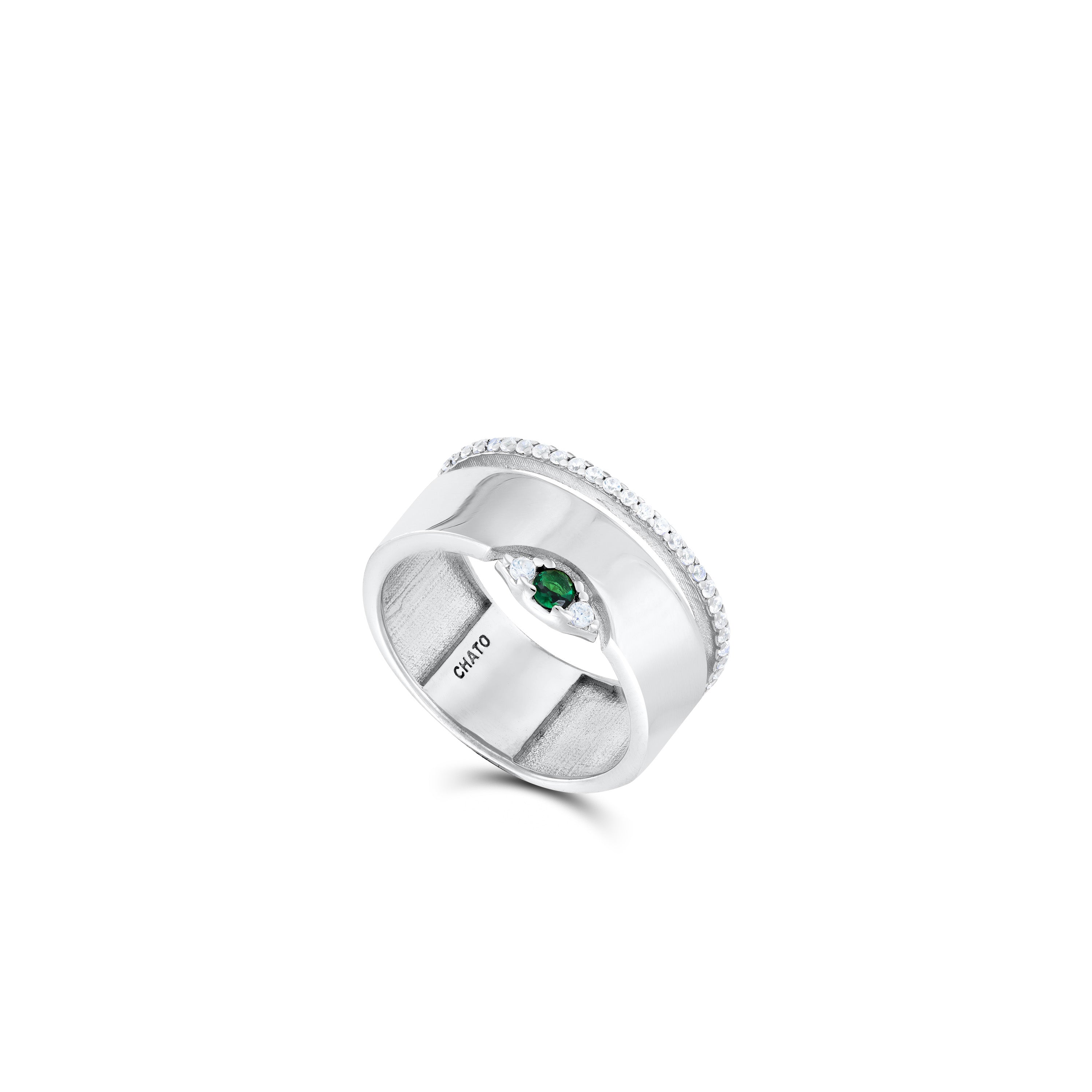 Asymmetrical Marquise Illusion Ring - Silver Green And White