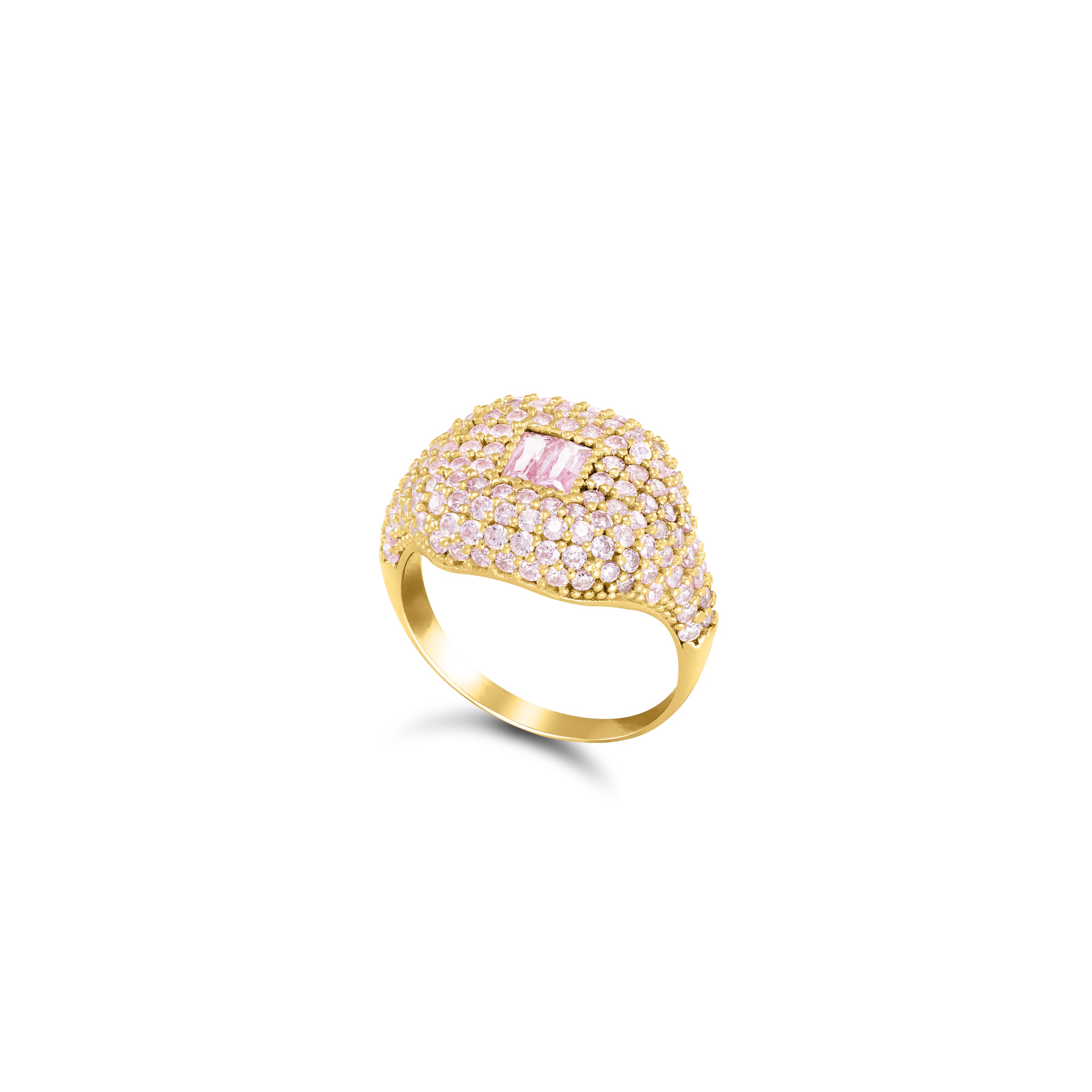 Baguette Centered Cubic Zirconia Dome Pinky Ring-Colored