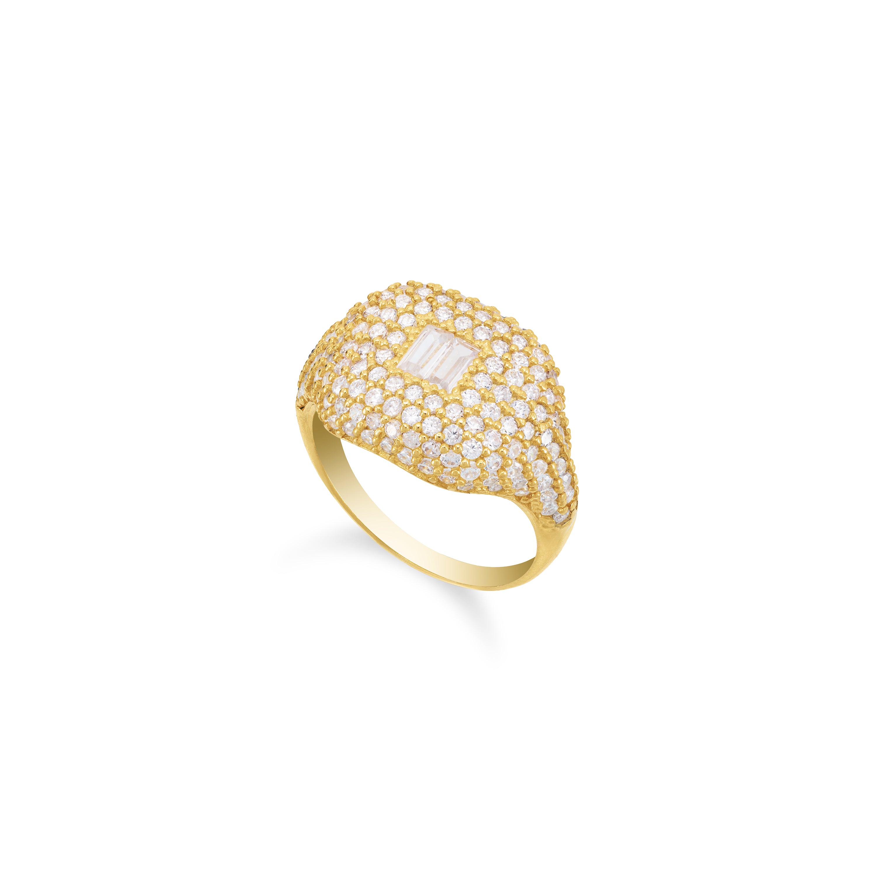 Baguette Centered Cubic Zirconia Dome Pinky Ring