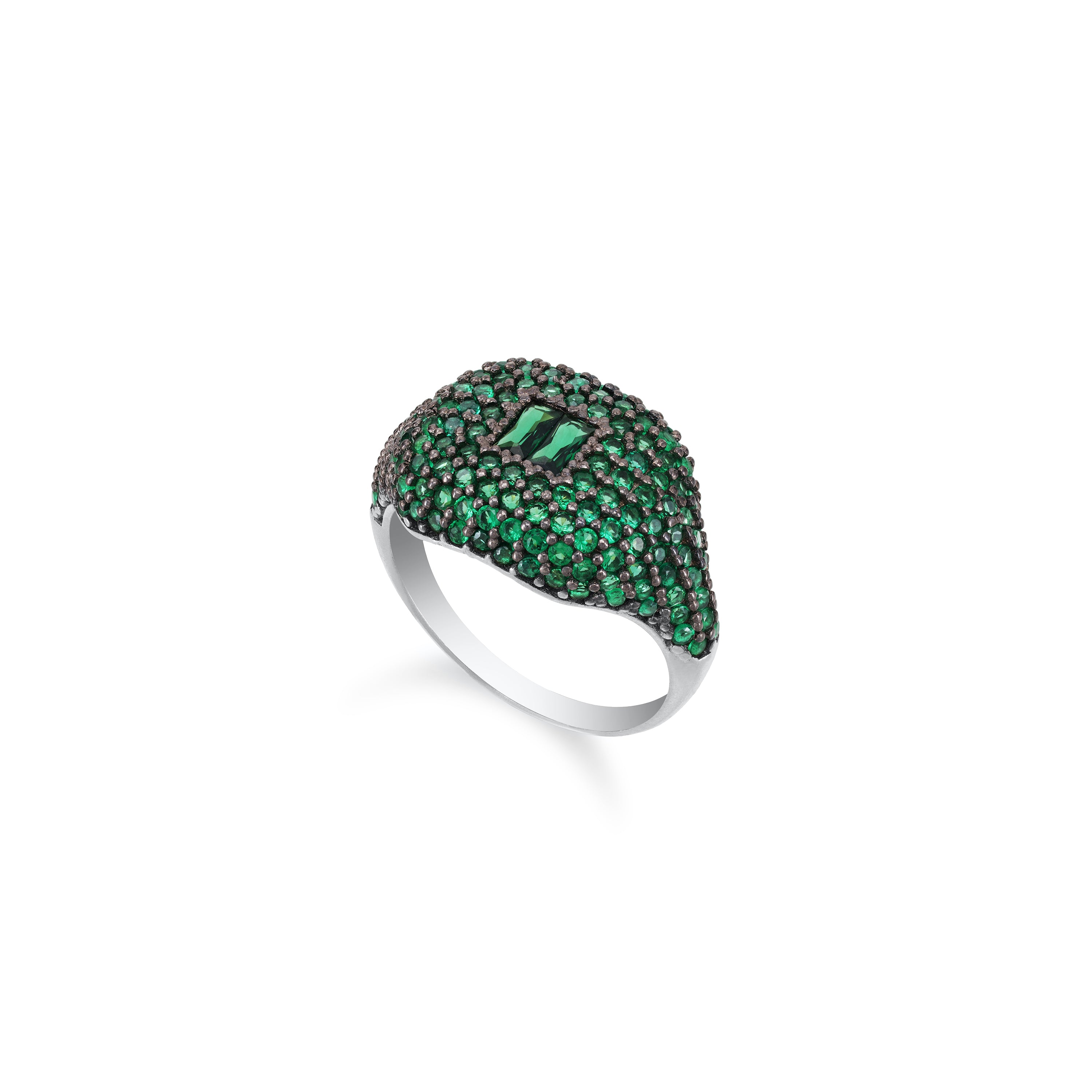 Baguette Centered Cubic Zirconia Dome Ring-Colored