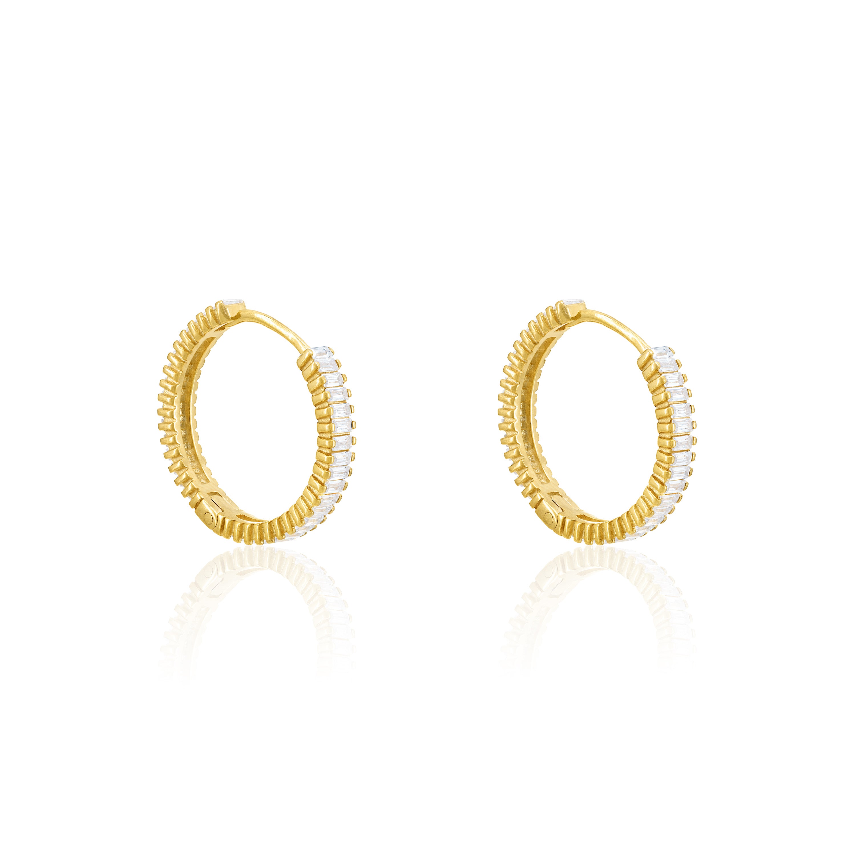 Baguette Eternity Hoop Earrings - Gold White - Medium