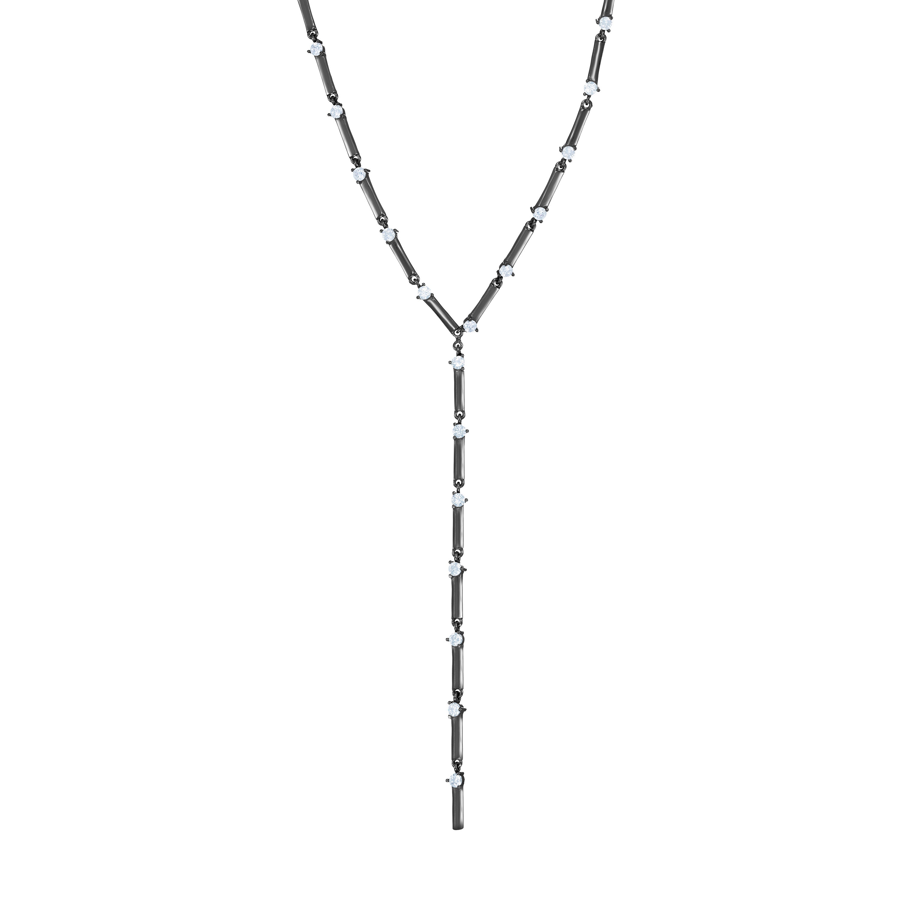 Bar Link Cz Lariat Choker - Black Rhodium White