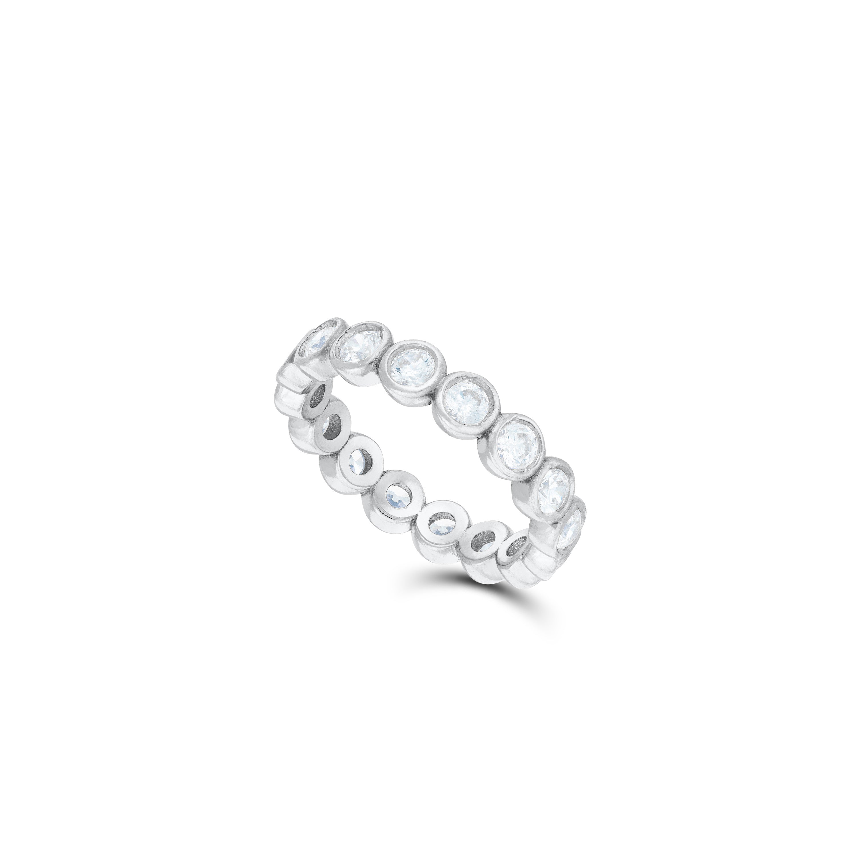 Bezel Cubic Zirconia Eternity Band Ring - Silver White - 3mm