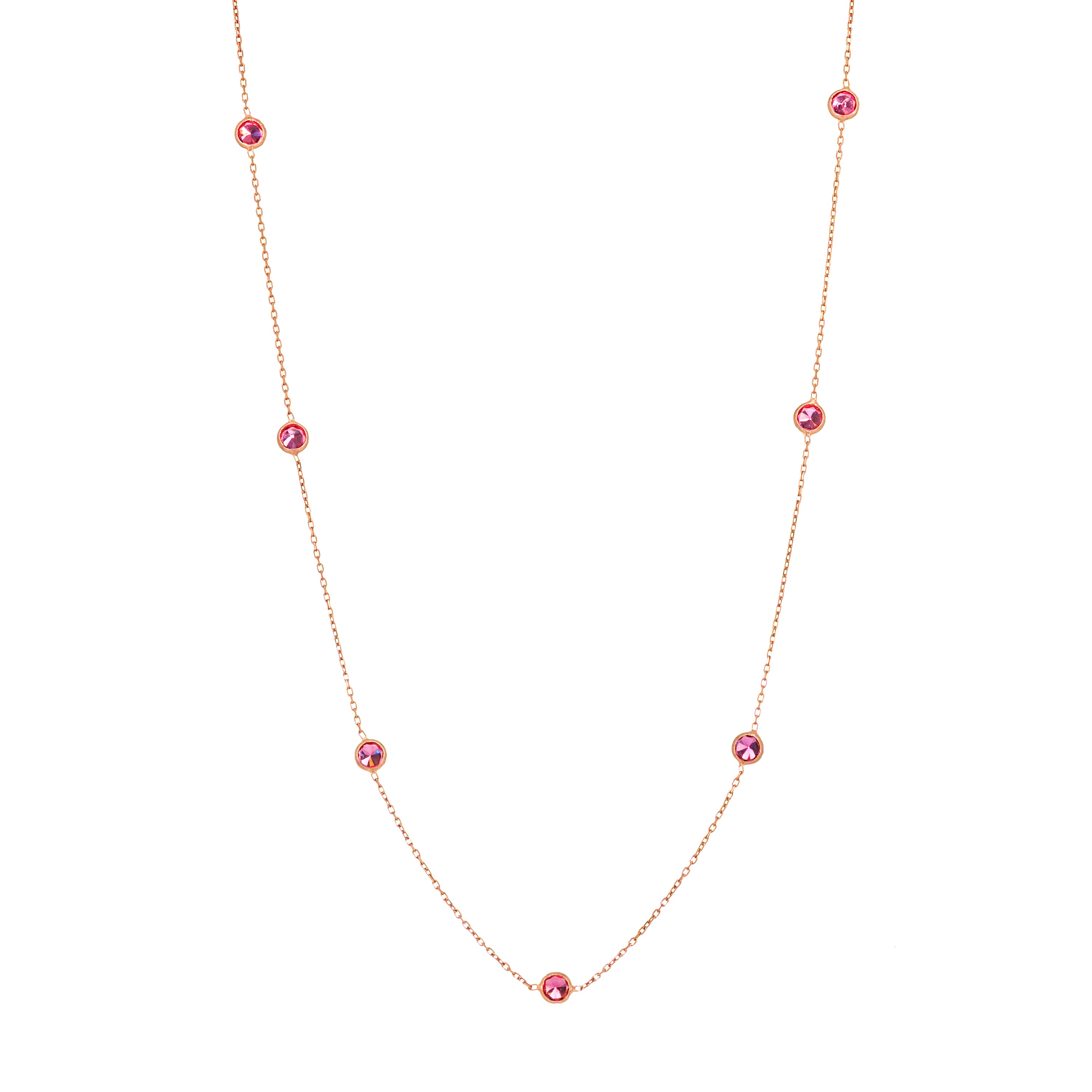 Bezel Long Chain Necklace - Rose Gold Fuchsia