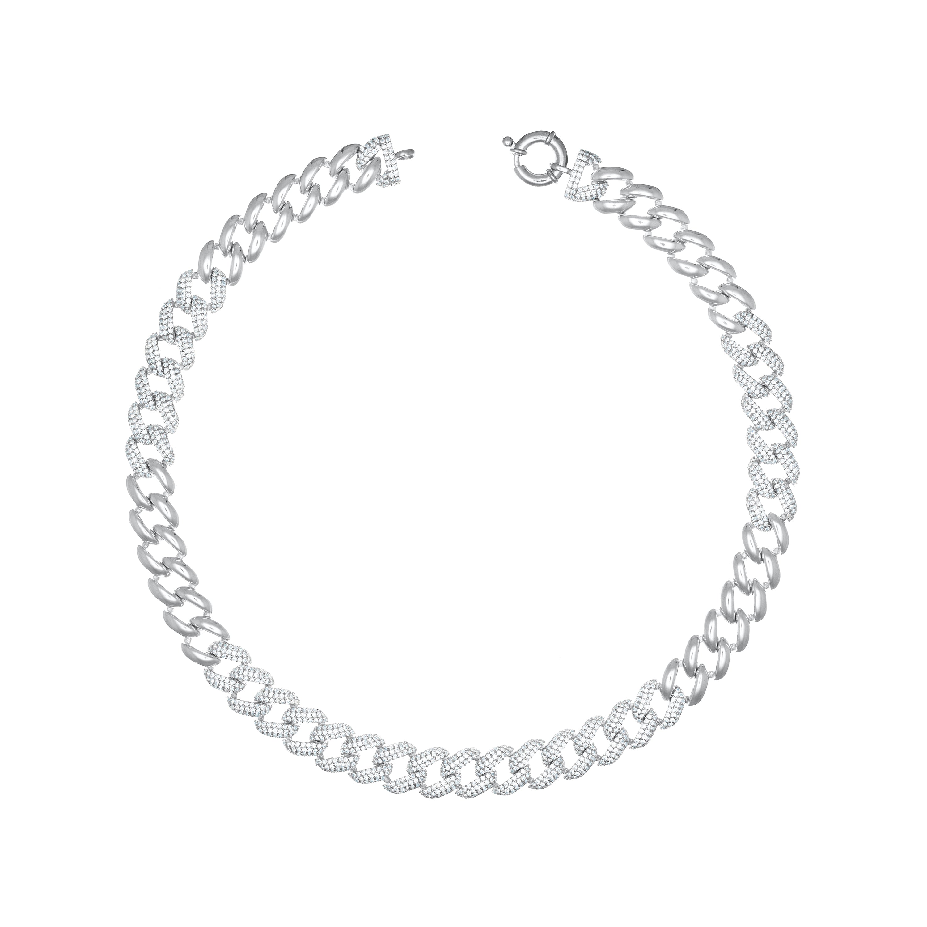 Big Spring Clasp Half Pave Cuban Chain Choker