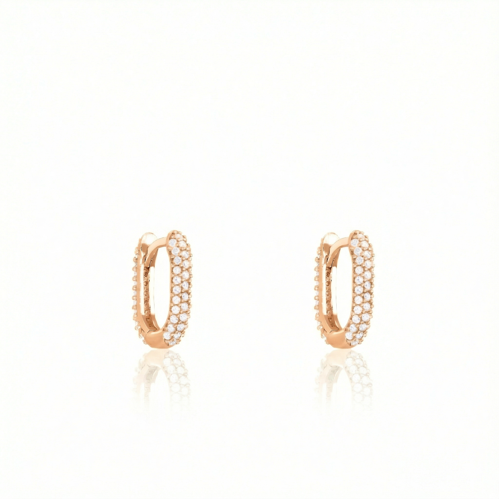 Pave Paperclip Hoop Earrings - Rose Gold White
