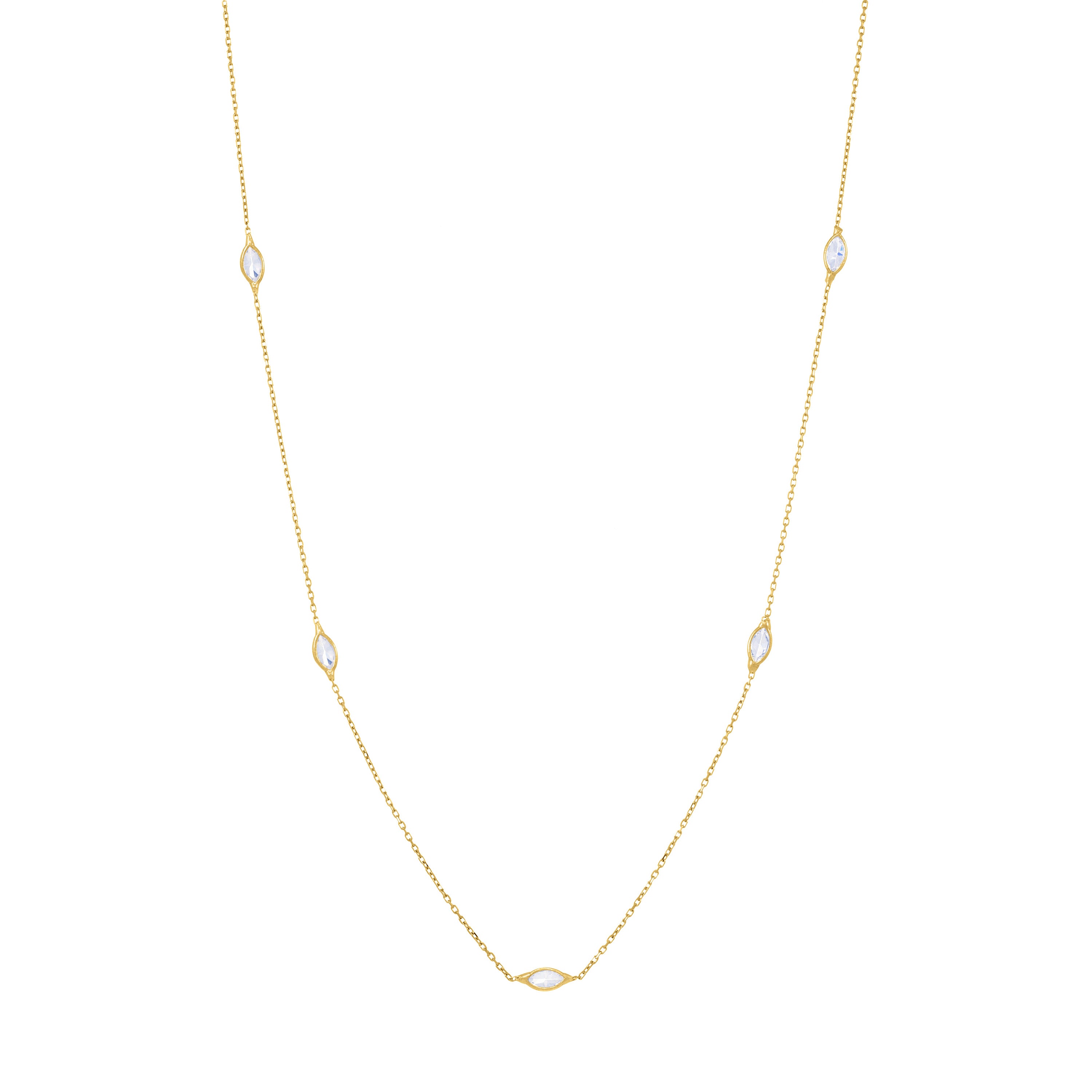 Marquise Bezel Long Chain Necklace