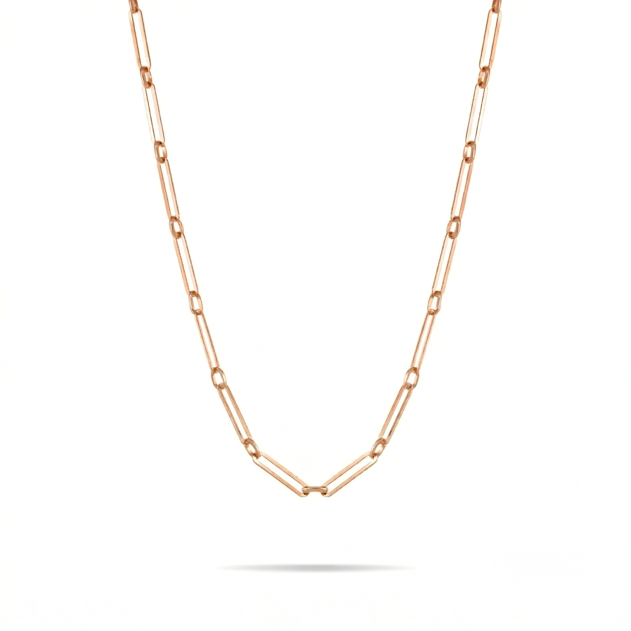 Paperclip Link Chain With Connection Long Necklace - Rose Gold