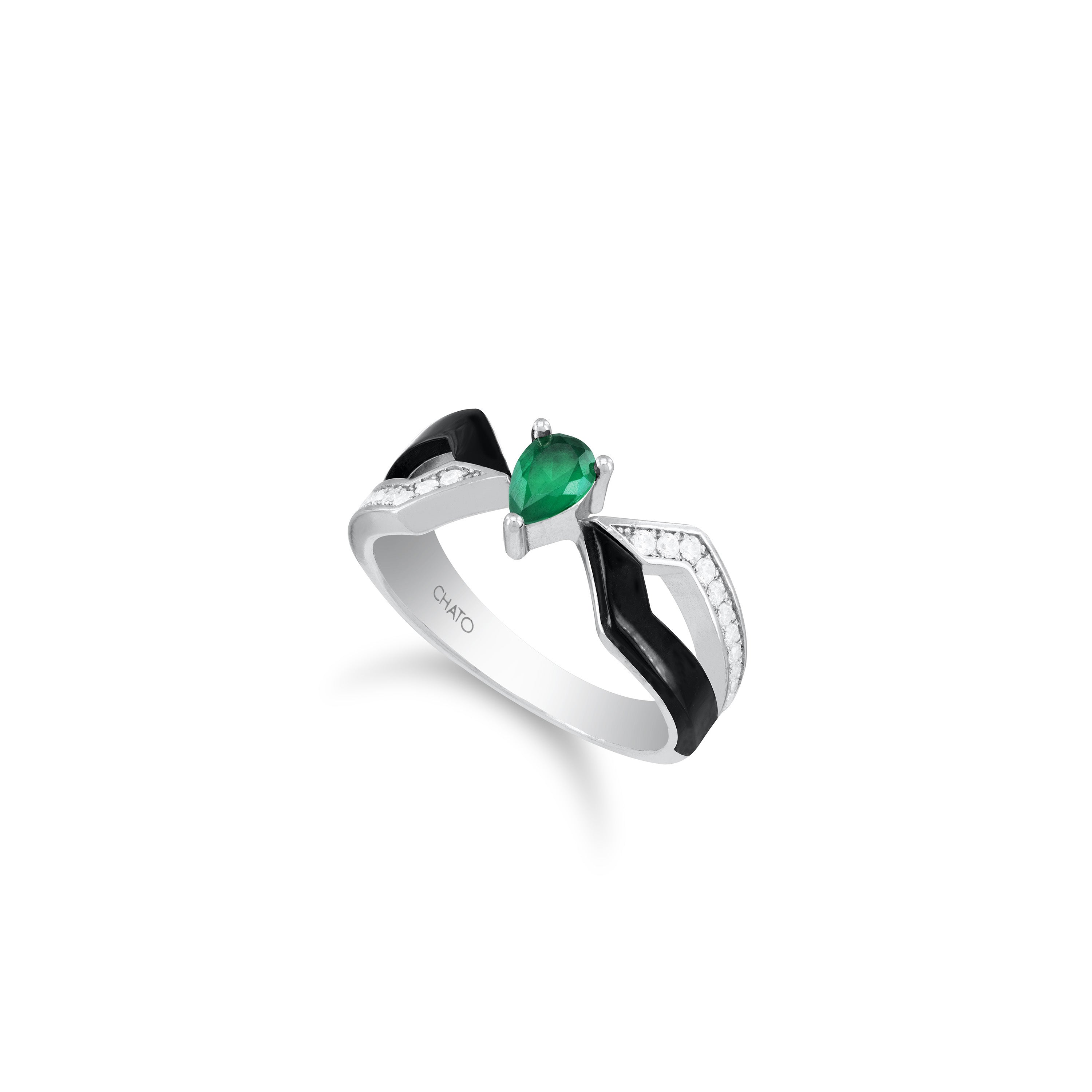 One Teardrop Double Line CZ Enamel Ring