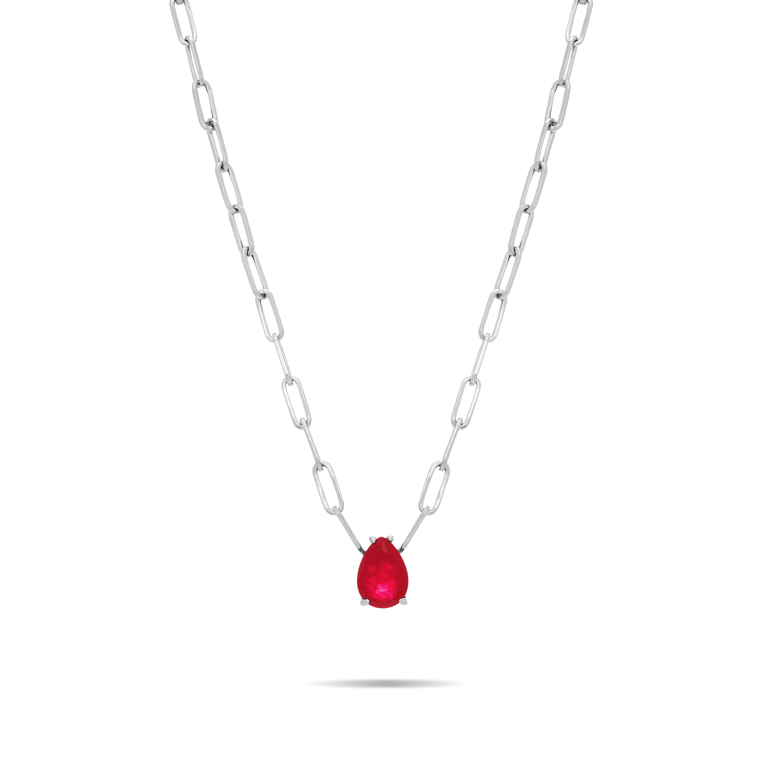 Chunky One Big Stone Paperclip Link Chain Necklace