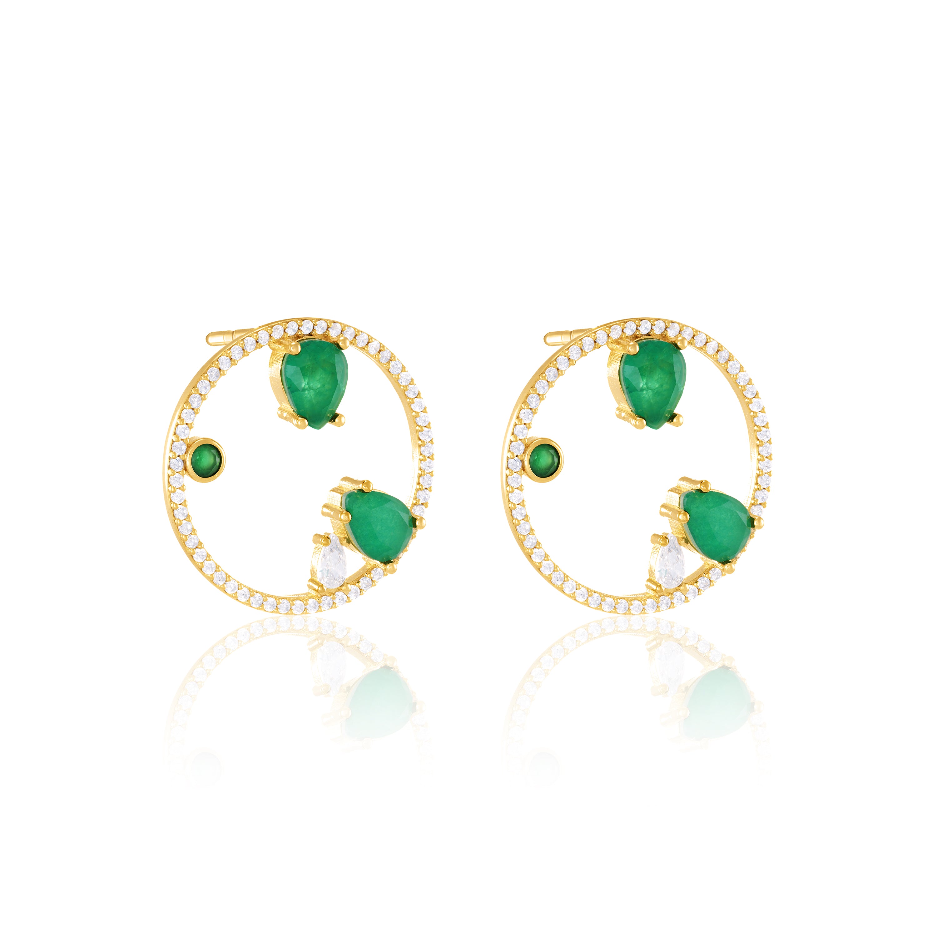 Circle Pave CZ With Three Teardrops And Dot Bezel Earring