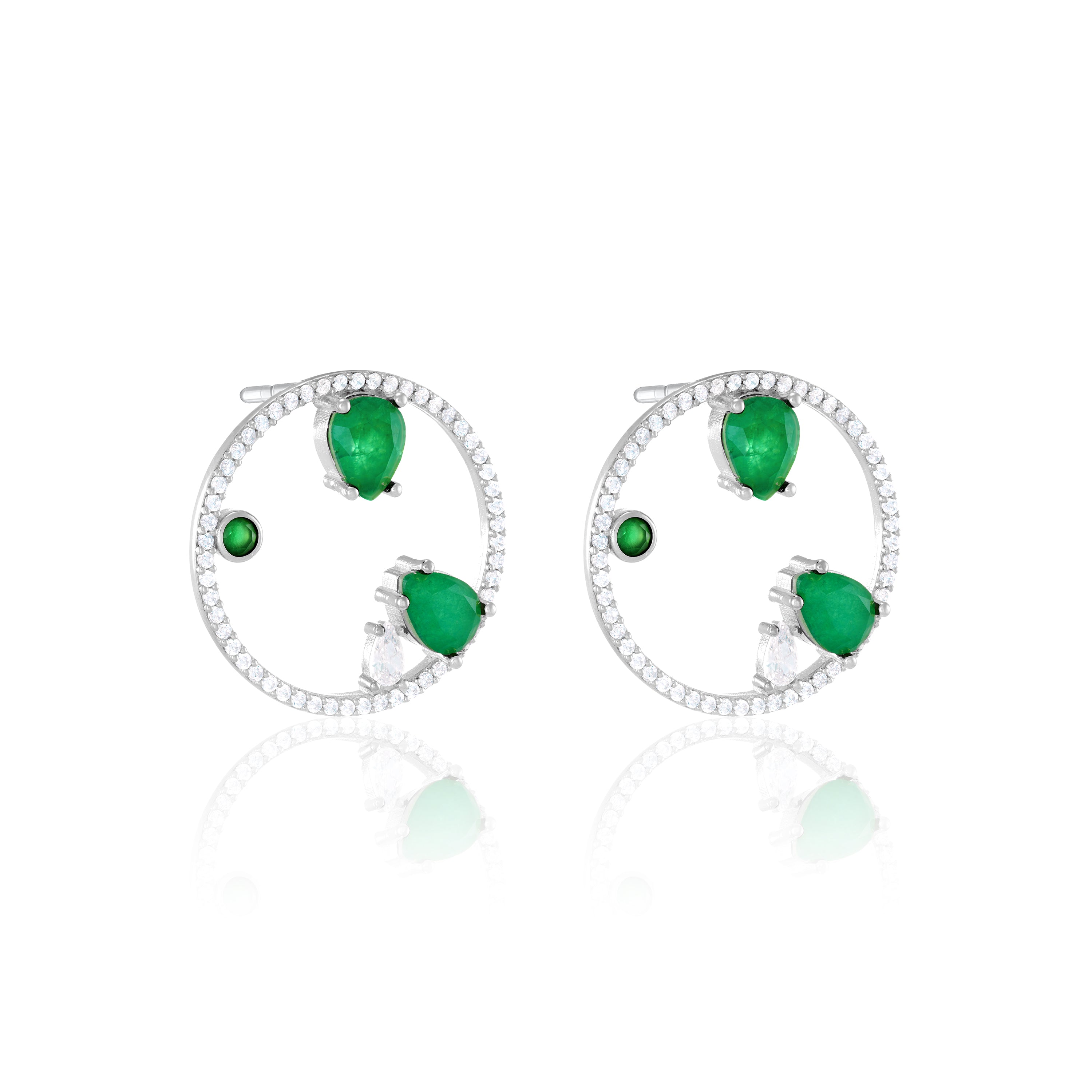 Circle Pave CZ With Three Teardrops And Dot Bezel Earring