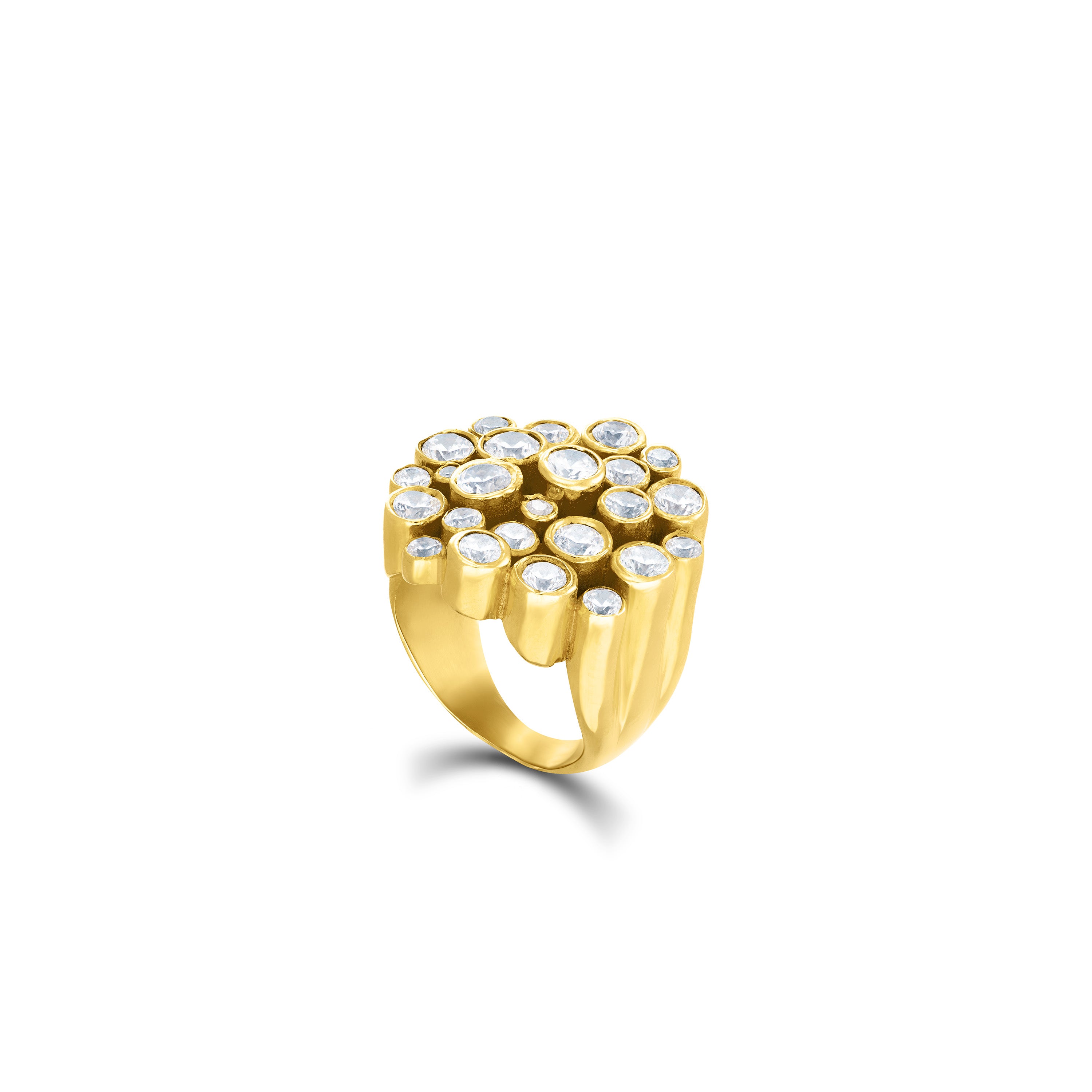 Cluster Dome Cz Bezel Statement Ring - Gold White