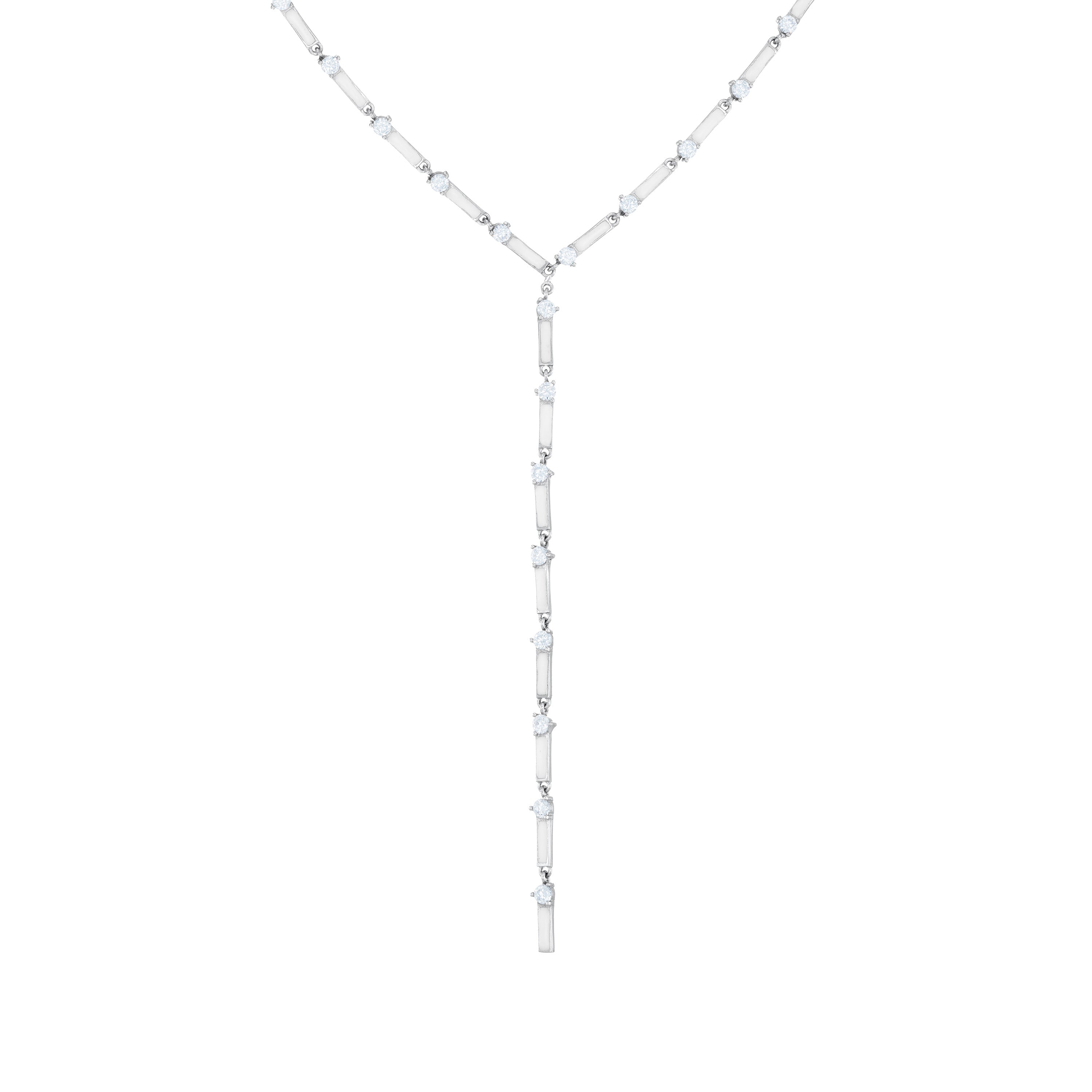 Connected Enamel Lines Lariat Choker - Silver White
