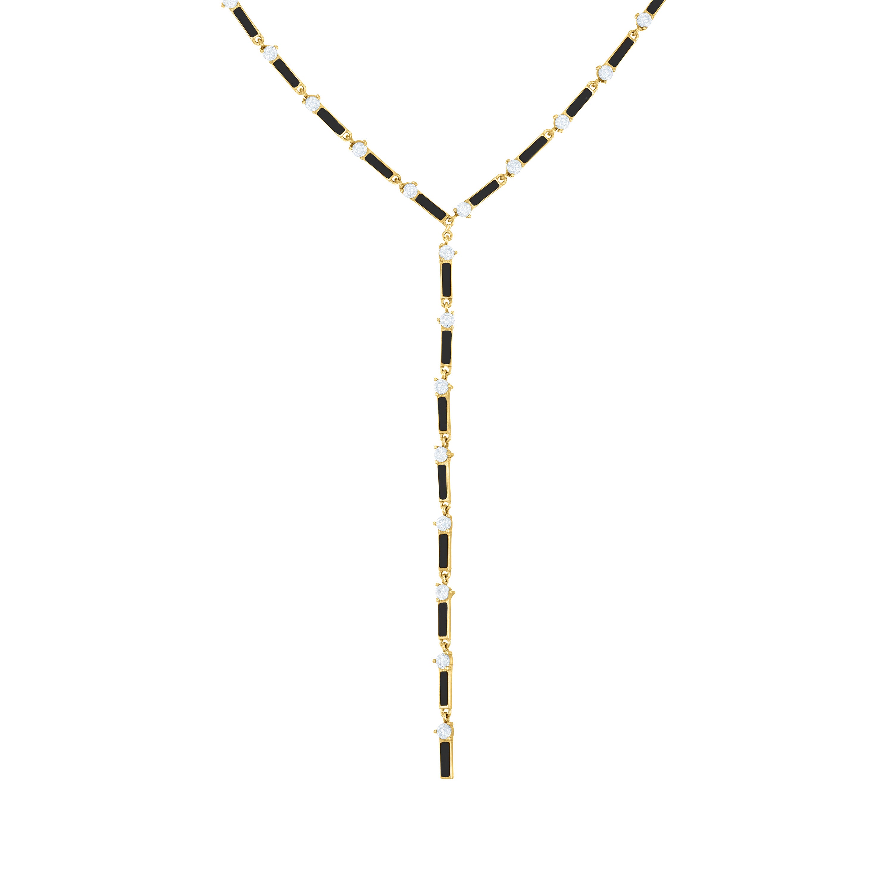 Connected Enamel Lines Lariat Choker - Gold Black