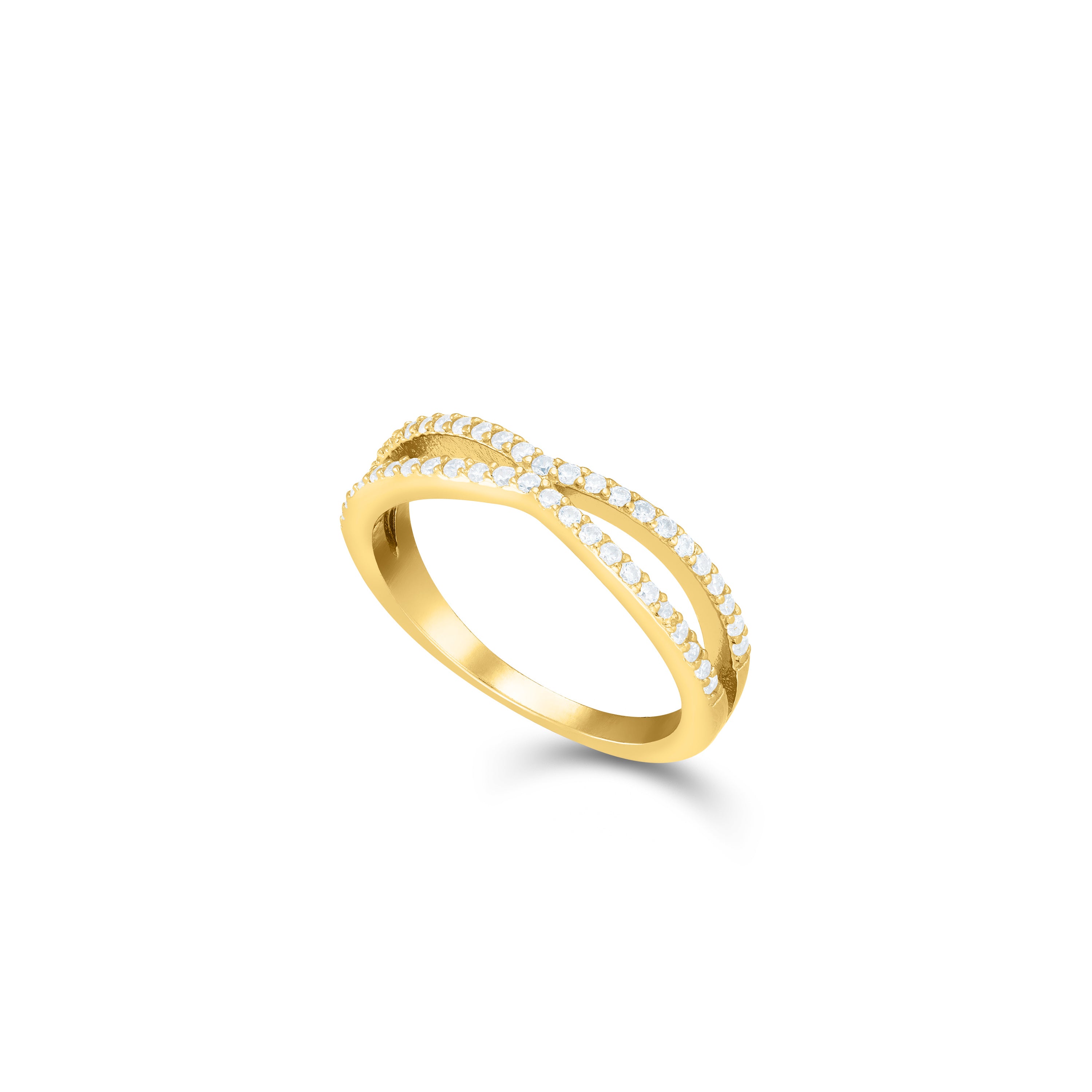 Cross Over Cubic Zirconia Ring - Gold White