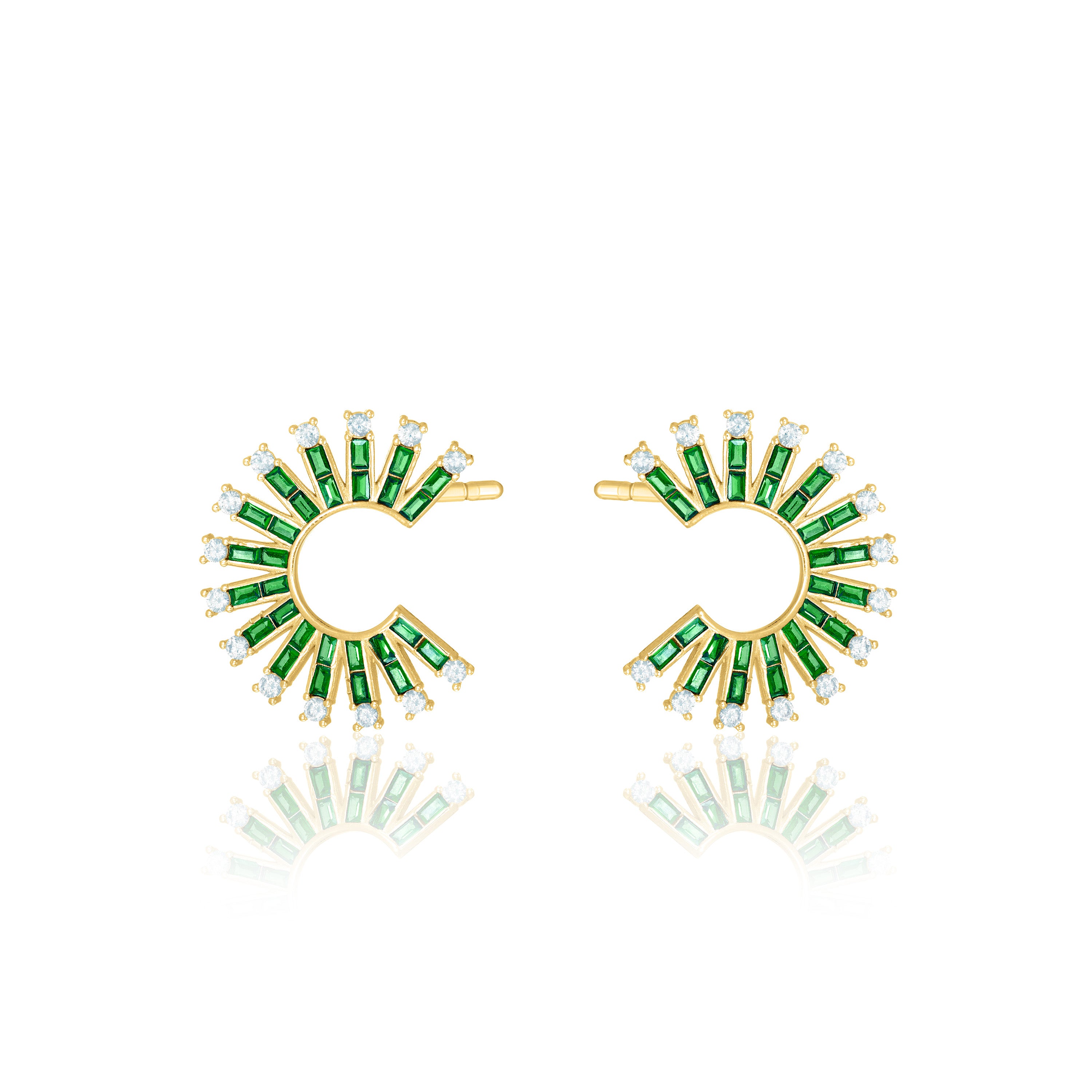 Cubic Zirconia Baguette Sun Rays C Shape Earrings