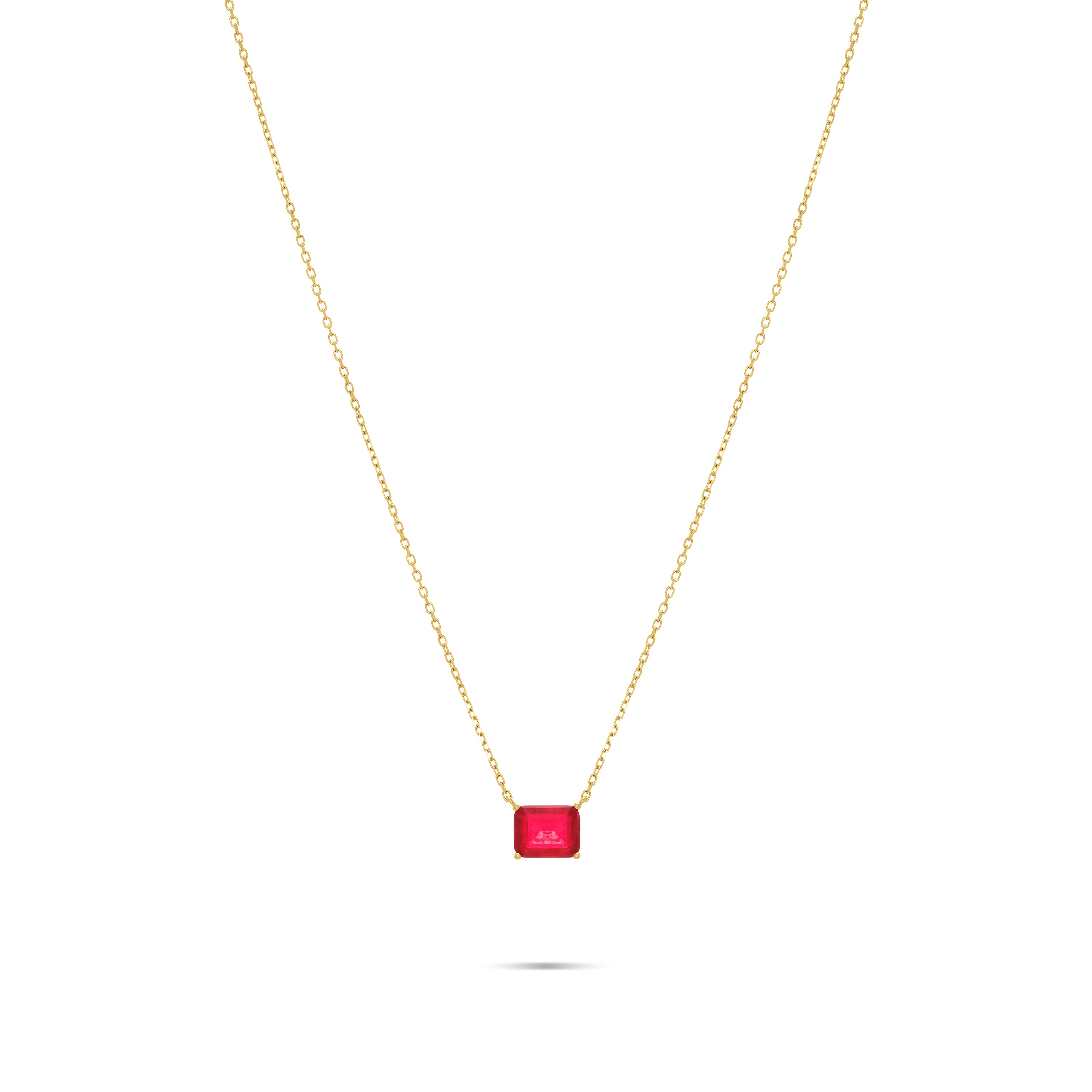 Cubic Zirconia Big Stone Chain Necklace - Gold Ruby Matt - Rectangle