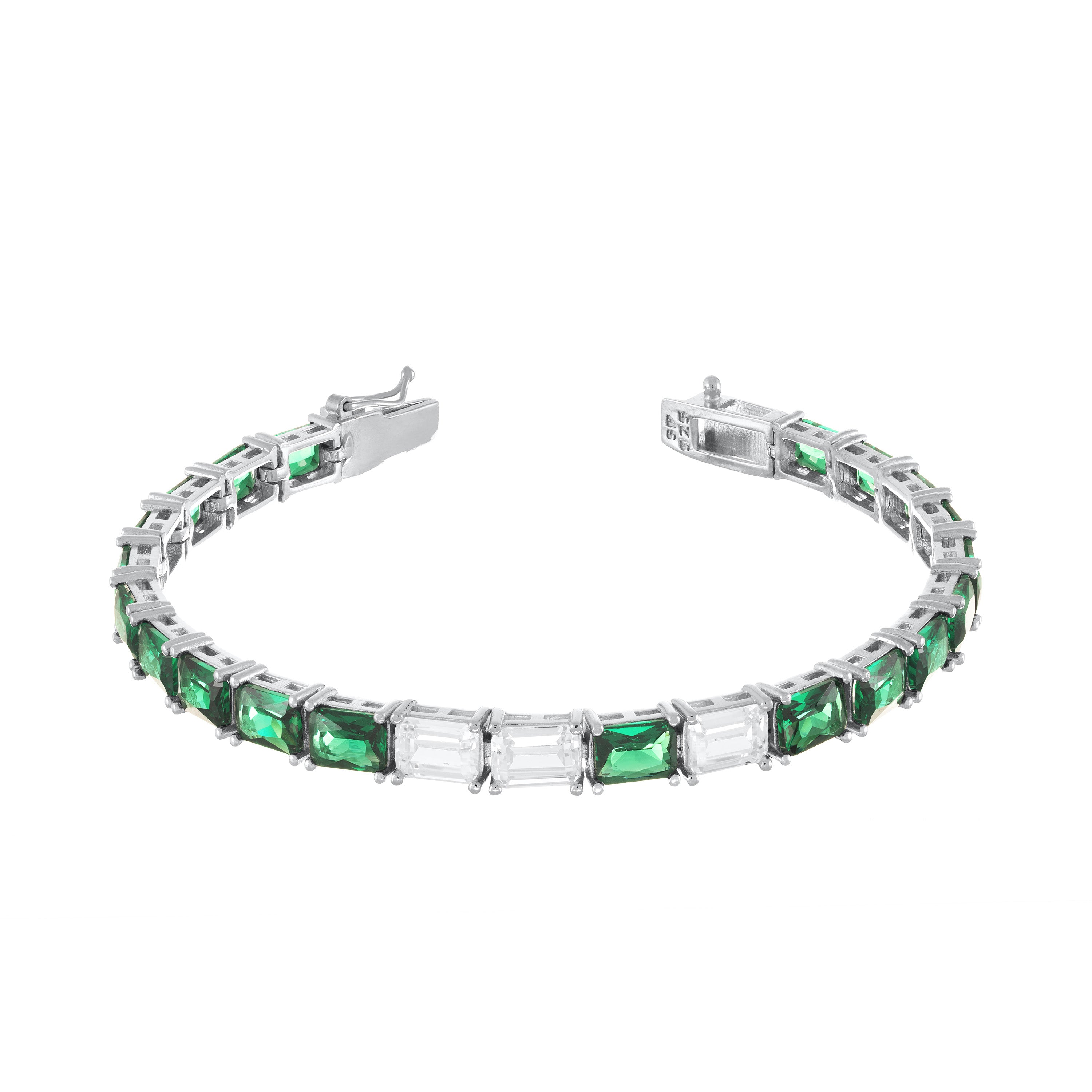Cubic Zirconia Emerald Cut Tennis Bracelet With Box Clasp
