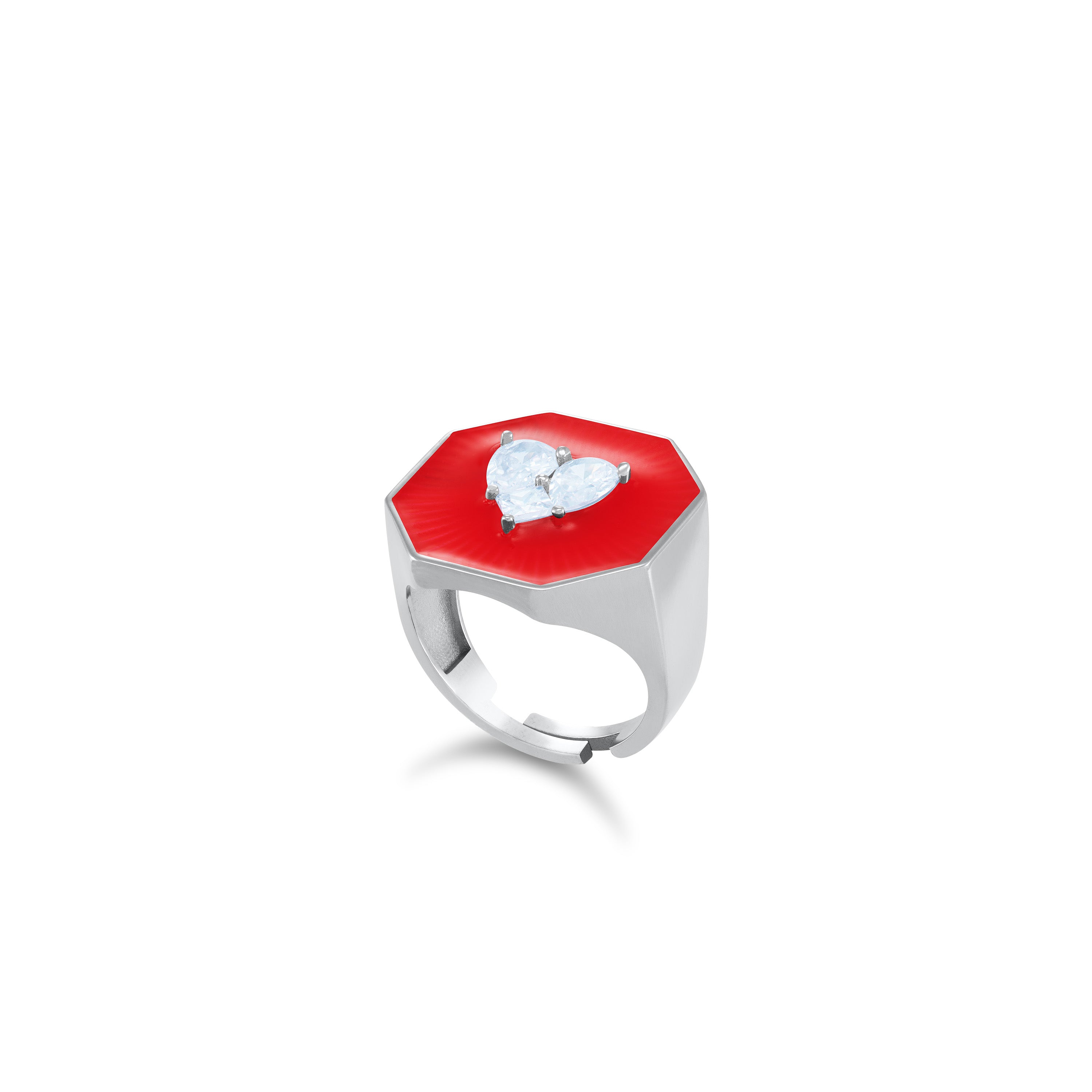 Cubic Zirconia Heart With Enamel Octagon Shape Ring