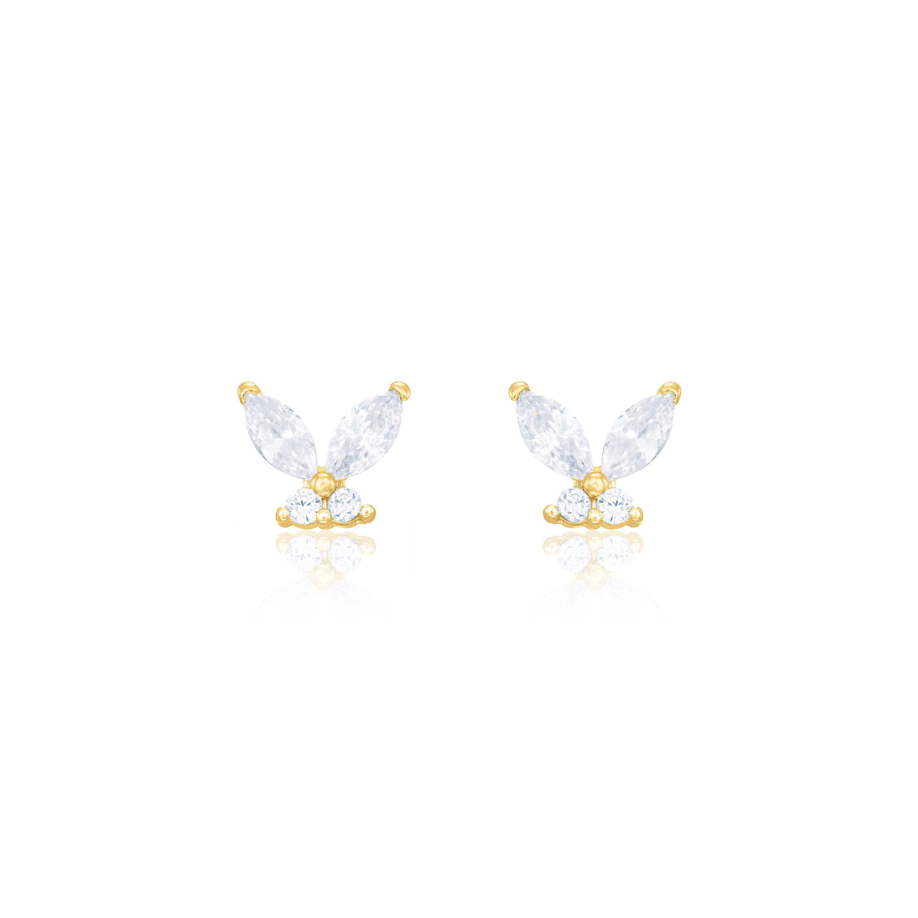 Cubic Zirconia Marquise And Round Butterfly Stud Earrings - Gold White - Small