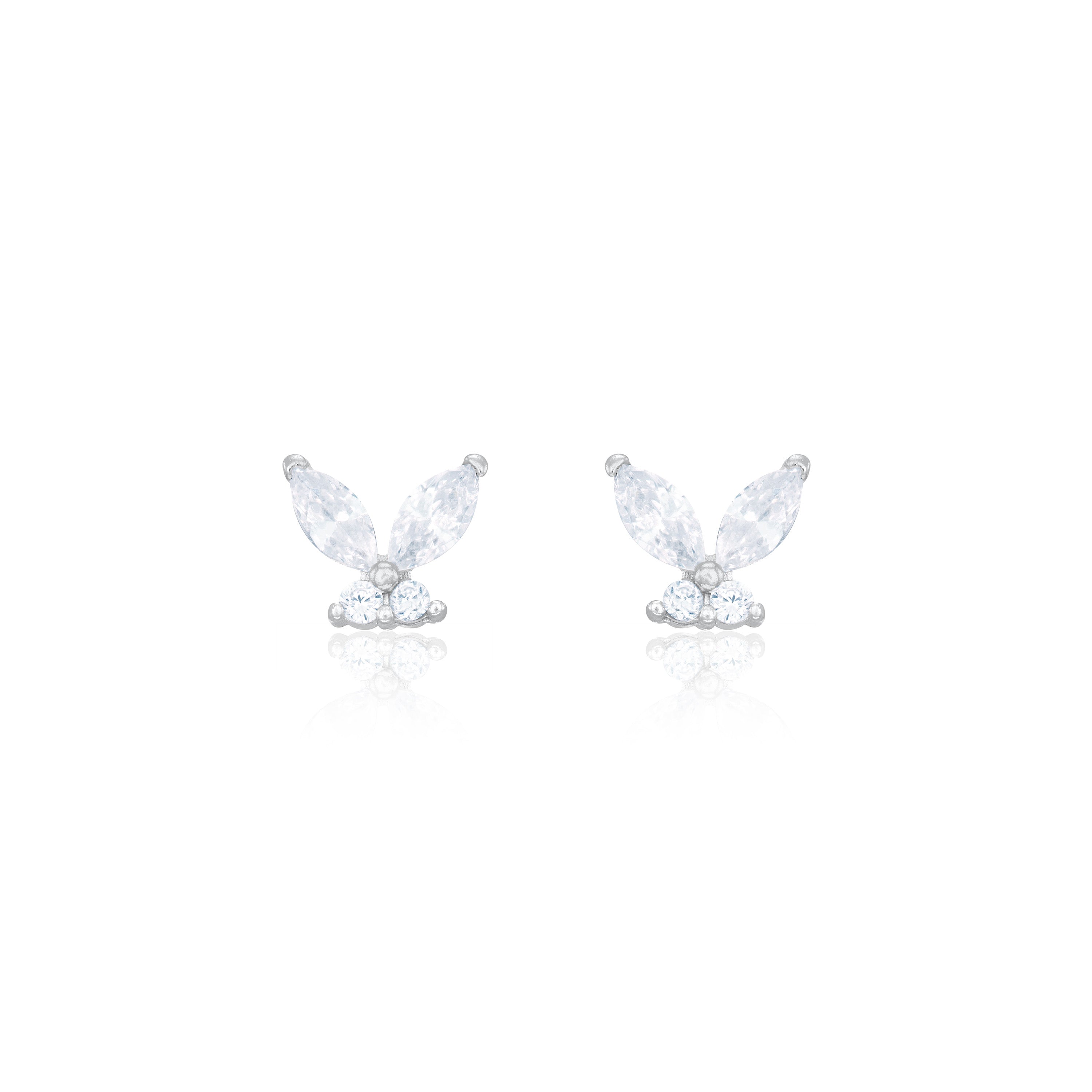 Cubic Zirconia Marquise And Round Butterfly Stud Earrings - Silver White - Small