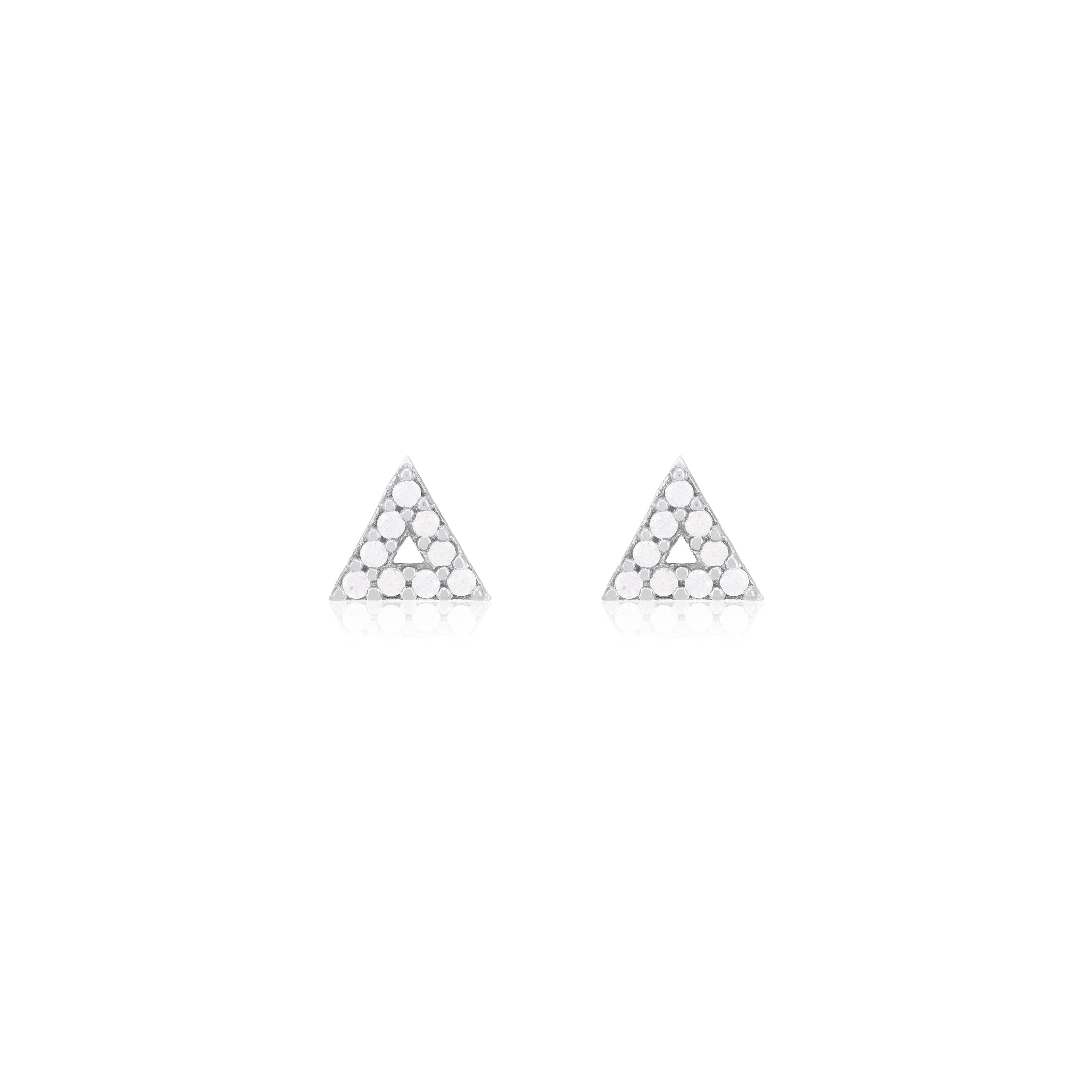 Cubic Zirconia Pave Triangle With Empty Middle Shape Stud Earring