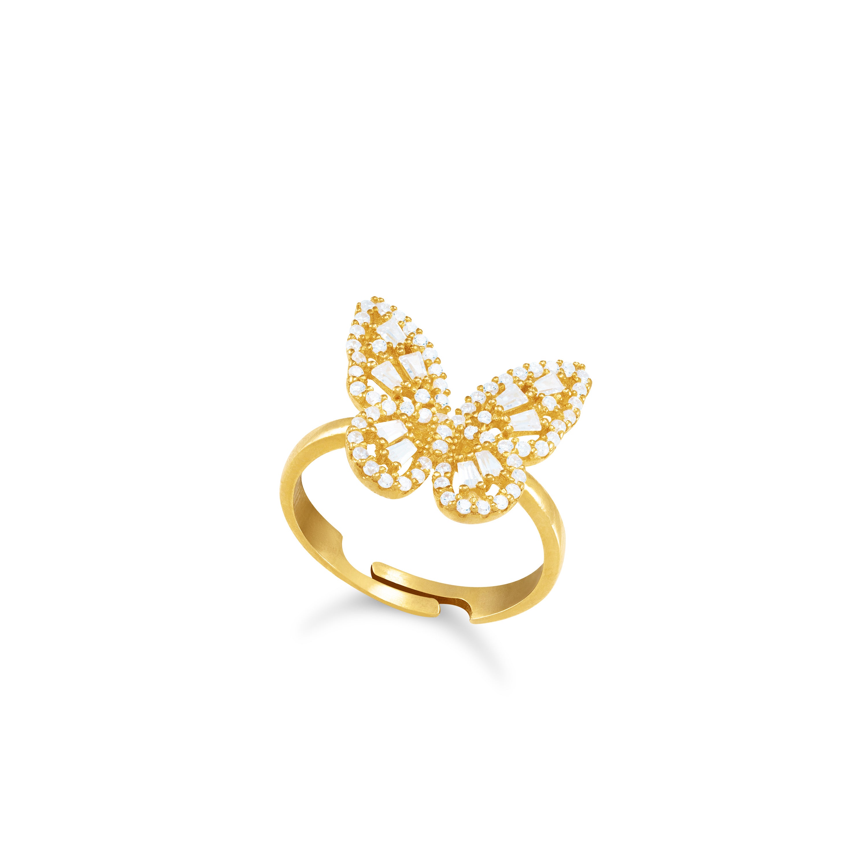 Cubic Zirconia Round And Baguette Butterfly Ring