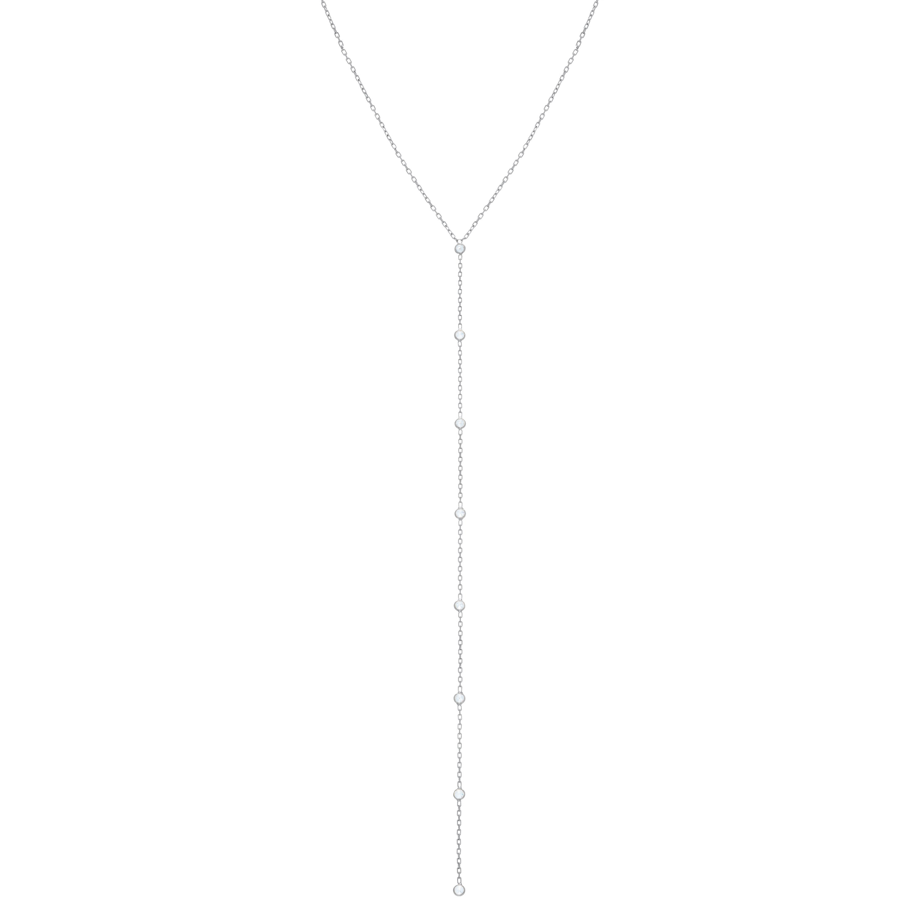 Cubic Zirconia Bezel Chain Lariat Choker - Silver White