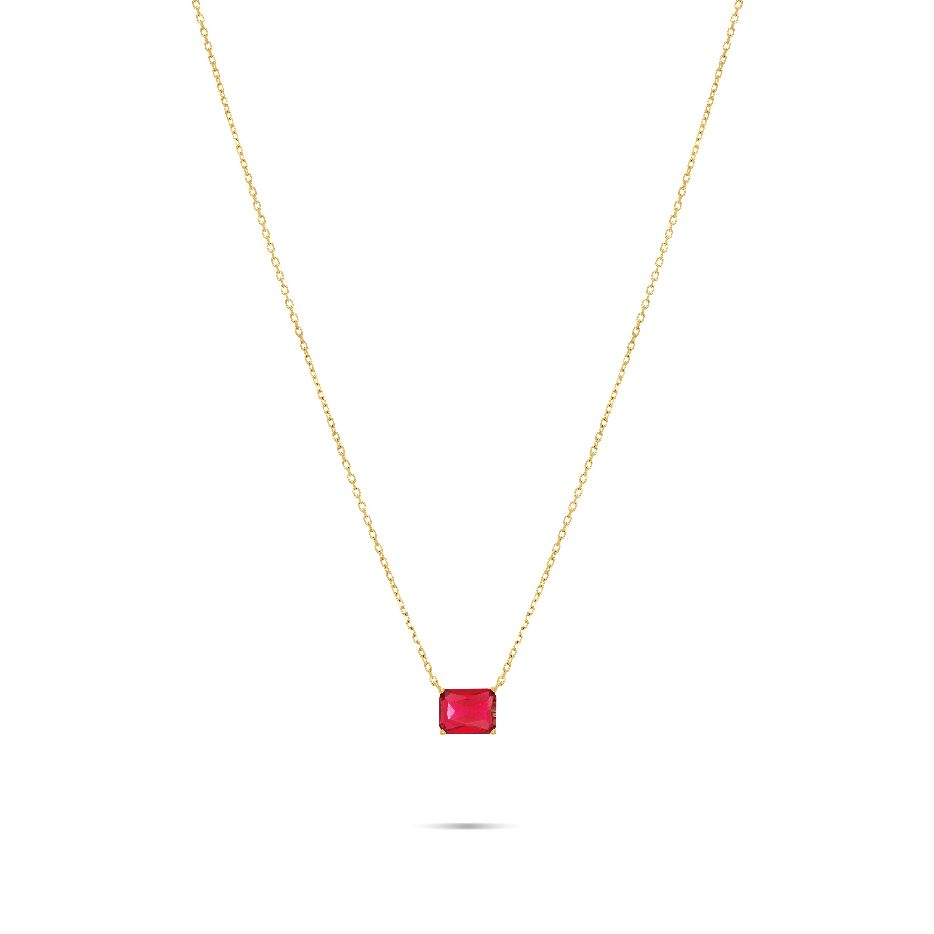 Cubic Zirconia Big Stone Chain Necklace - Gold Ruby Cz - Rectangle
