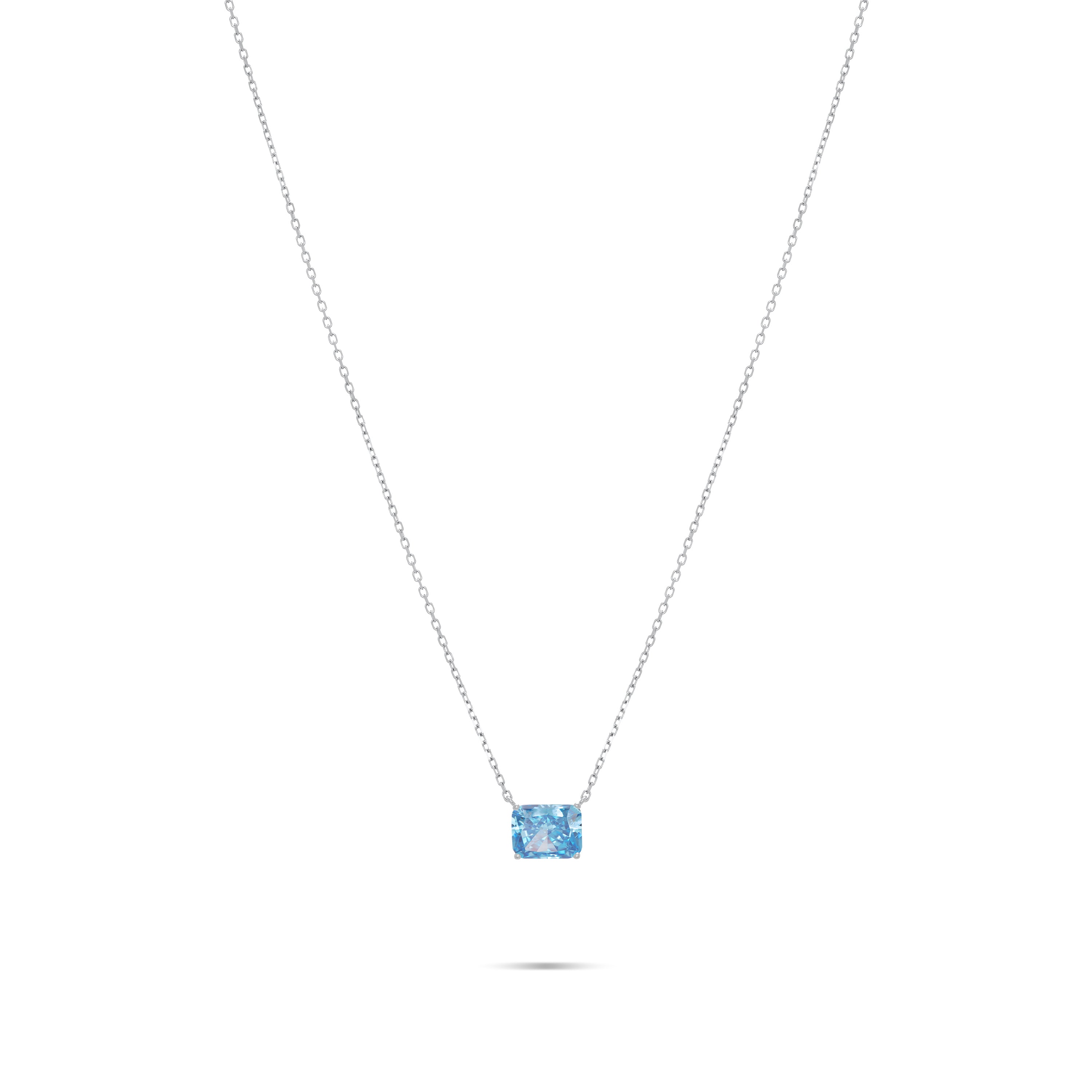 Cubic Zirconia Big Stone Chain Necklace - Silver  Aquamarine