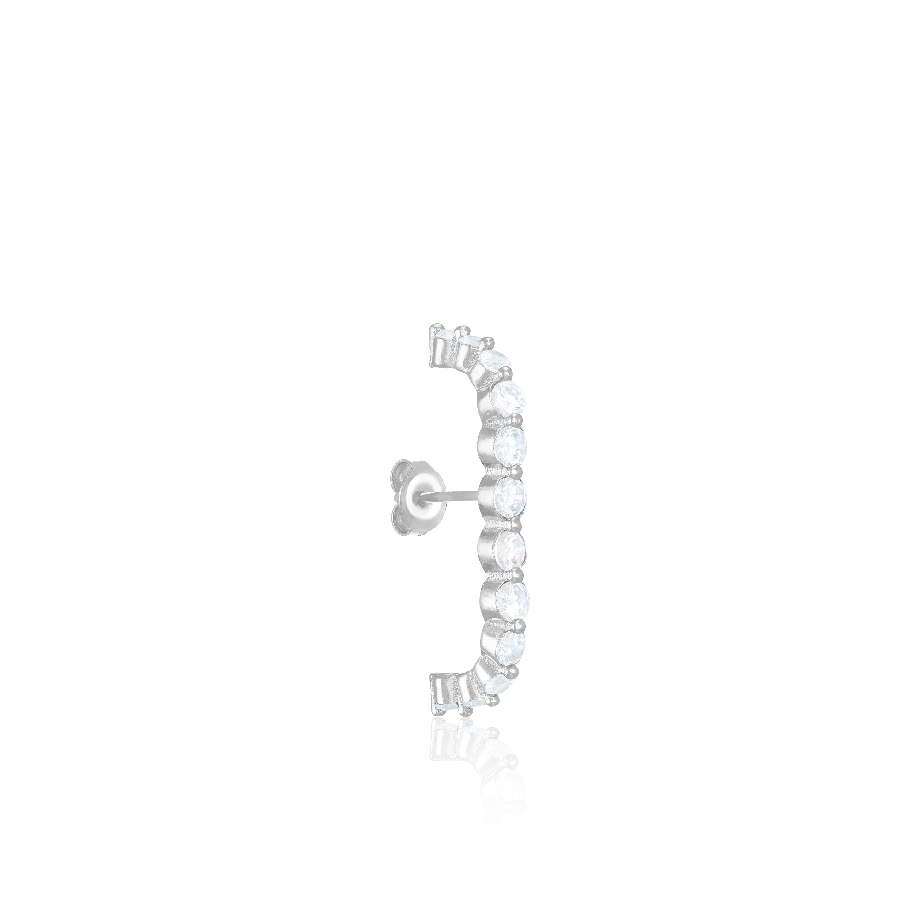 Cubic Zirconia C Shape Curved Bar Earrings - Silver White