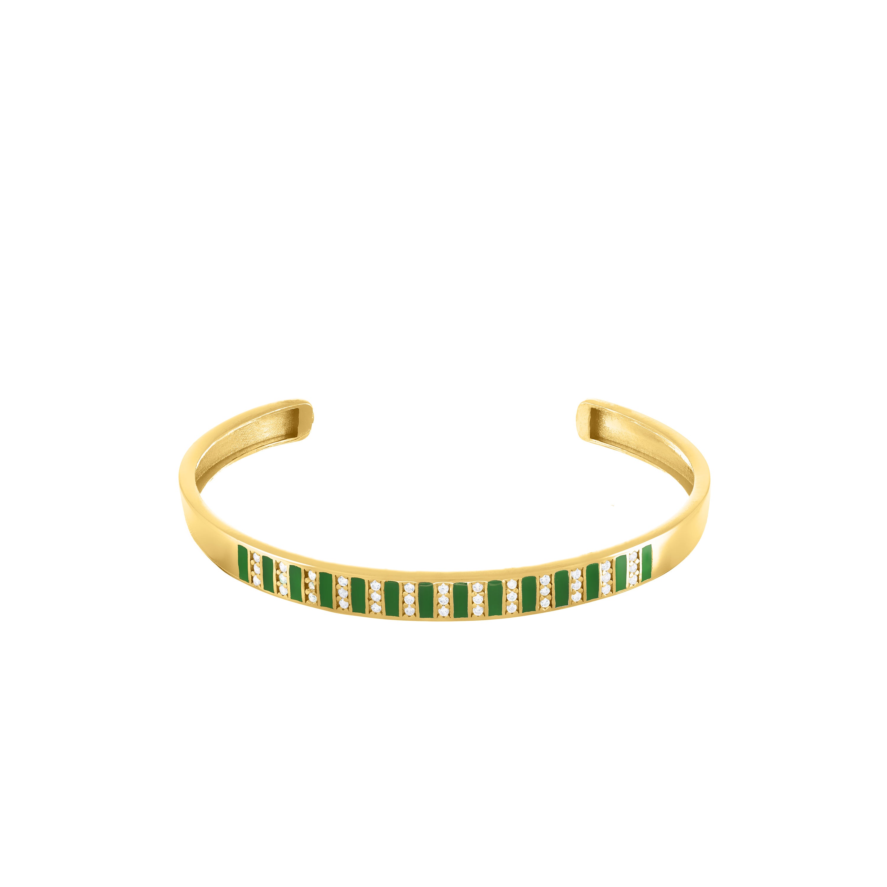 Cubic Zirconia Enamel Stripes Bangle Bracelet - Gold Green