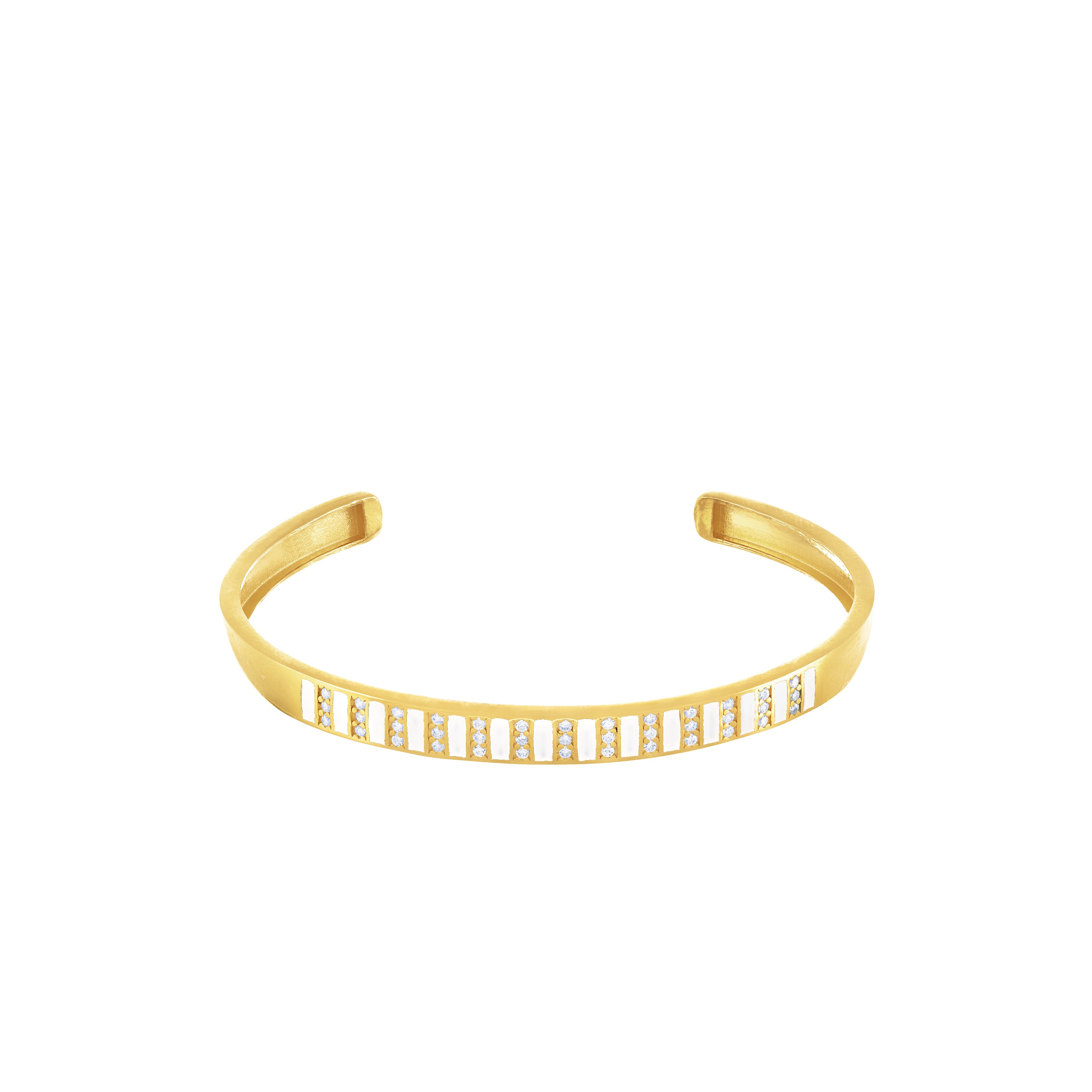 Cubic Zirconia Enamel Stripes Bangle Bracelet - Gold White
