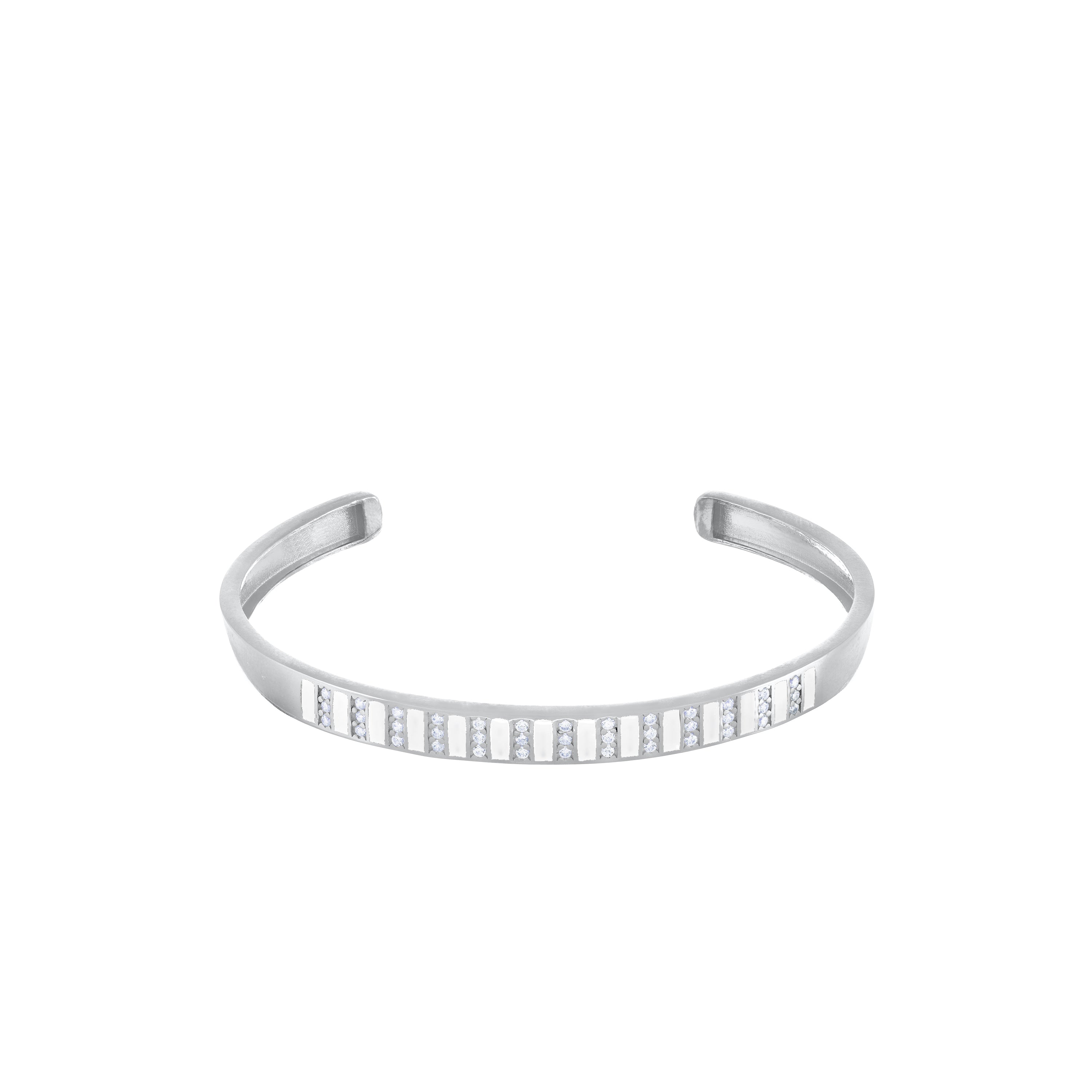 Cubic Zirconia Enamel Stripes Bangle Bracelet - Silver White