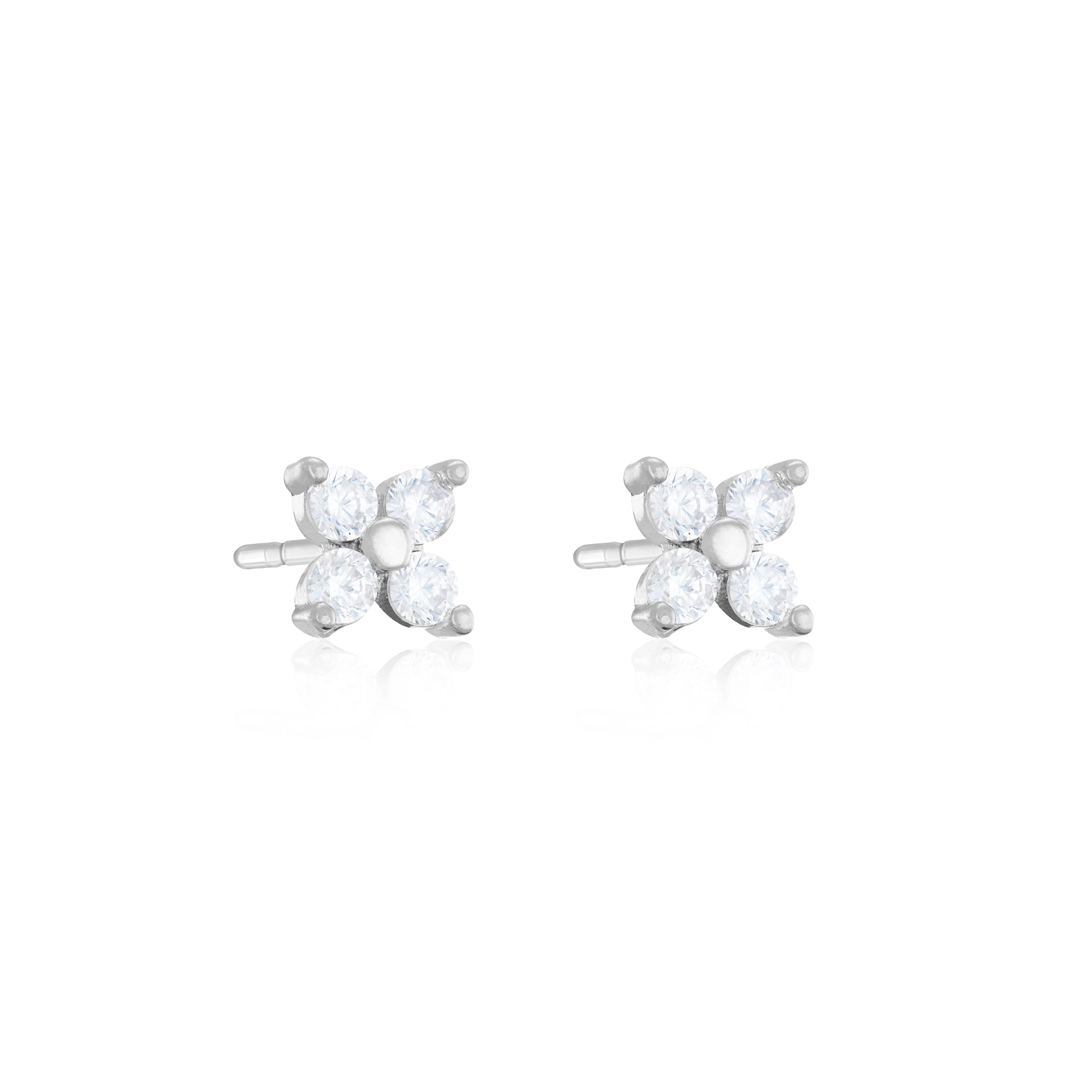 Cubic Zirconia Flower Stud Earrings - Silver White