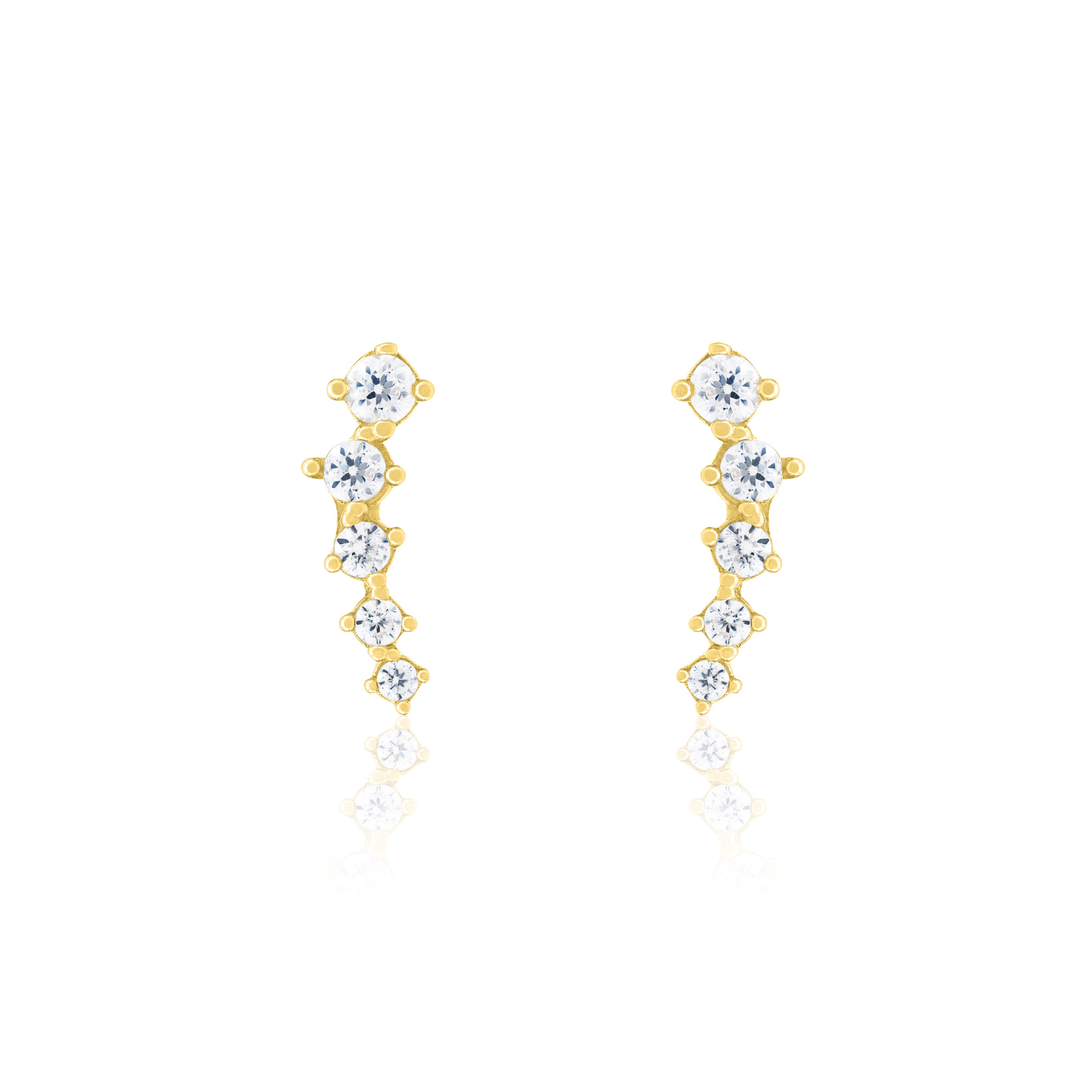 Cubic Zirconia Graduated Curved Bar Stud Earrings - Gold White