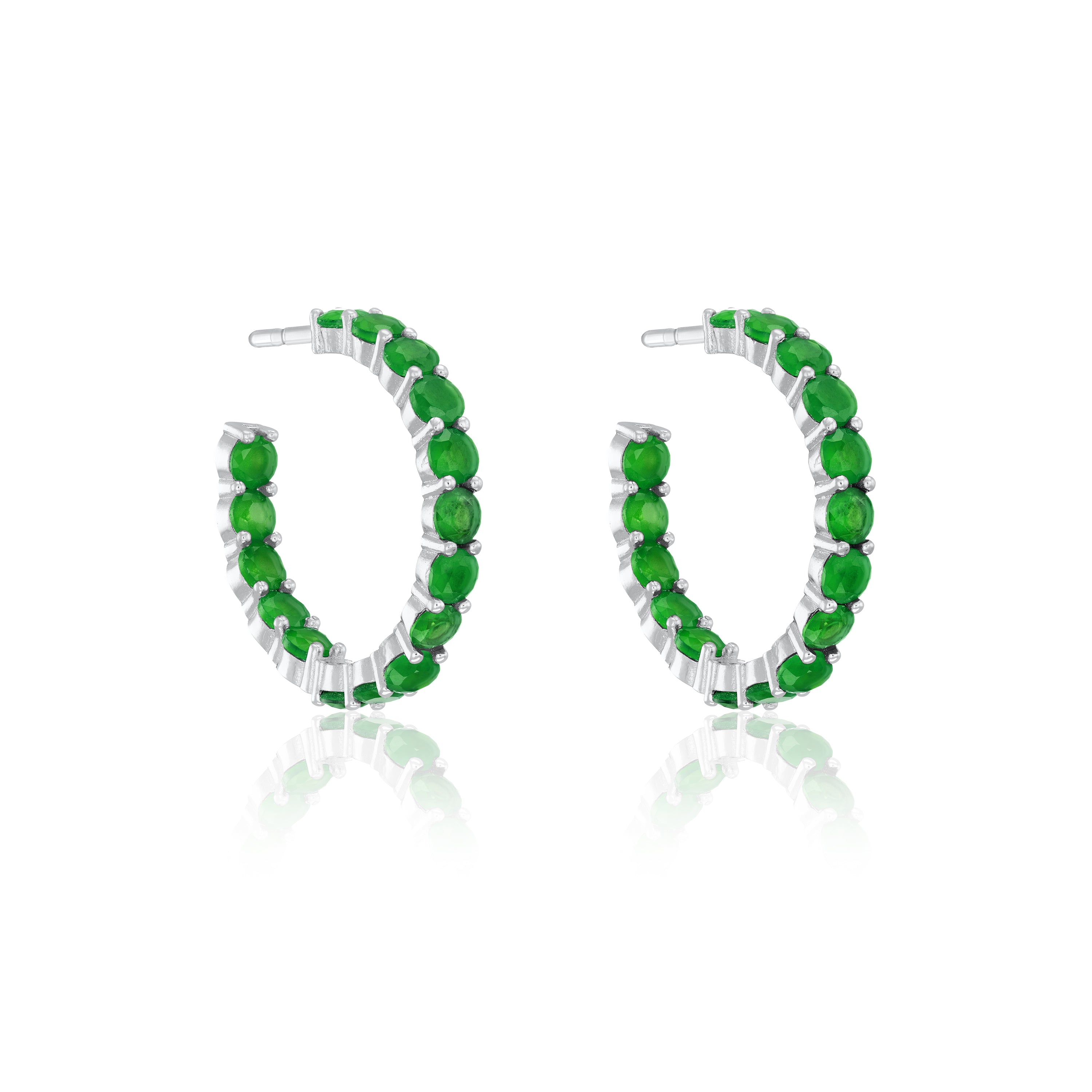 Cubic Zirconia Inside Out Semi Hoop Earrings - Silver Green - Big