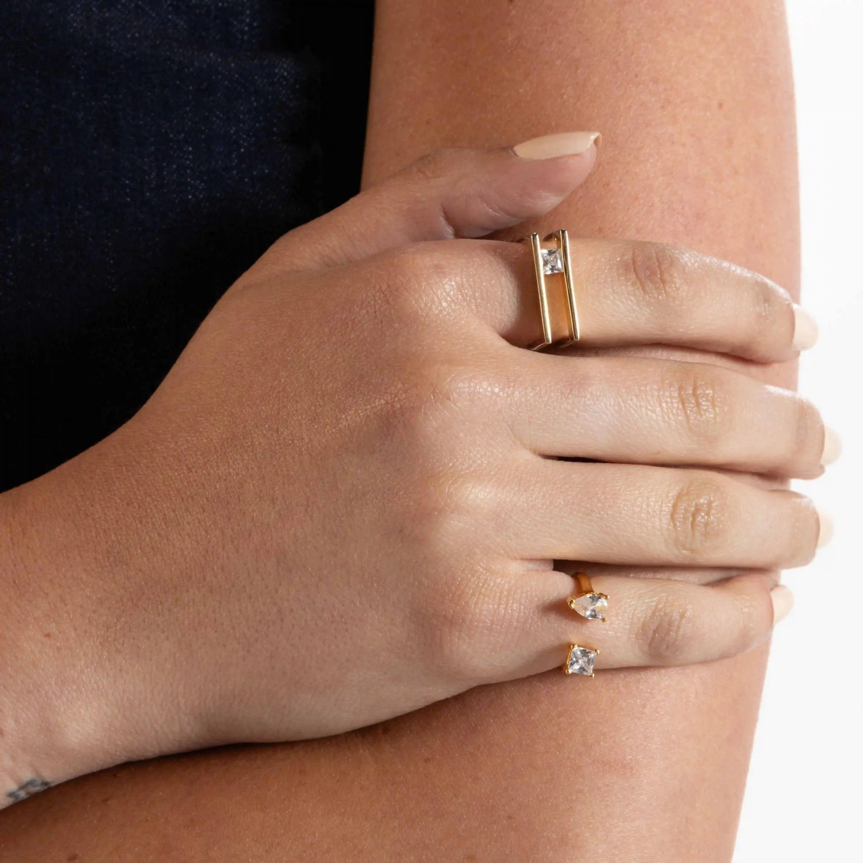 Cubic Zirconia Open Pinky Ring - Gold White