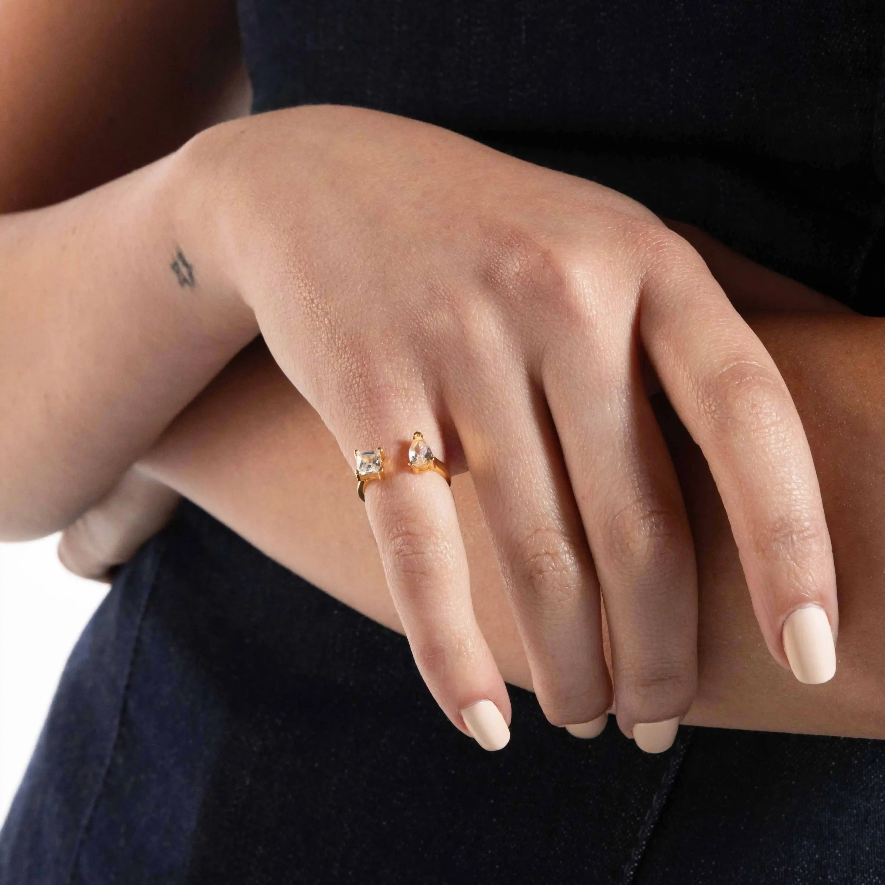 Cubic Zirconia Open Pinky Ring - Gold White