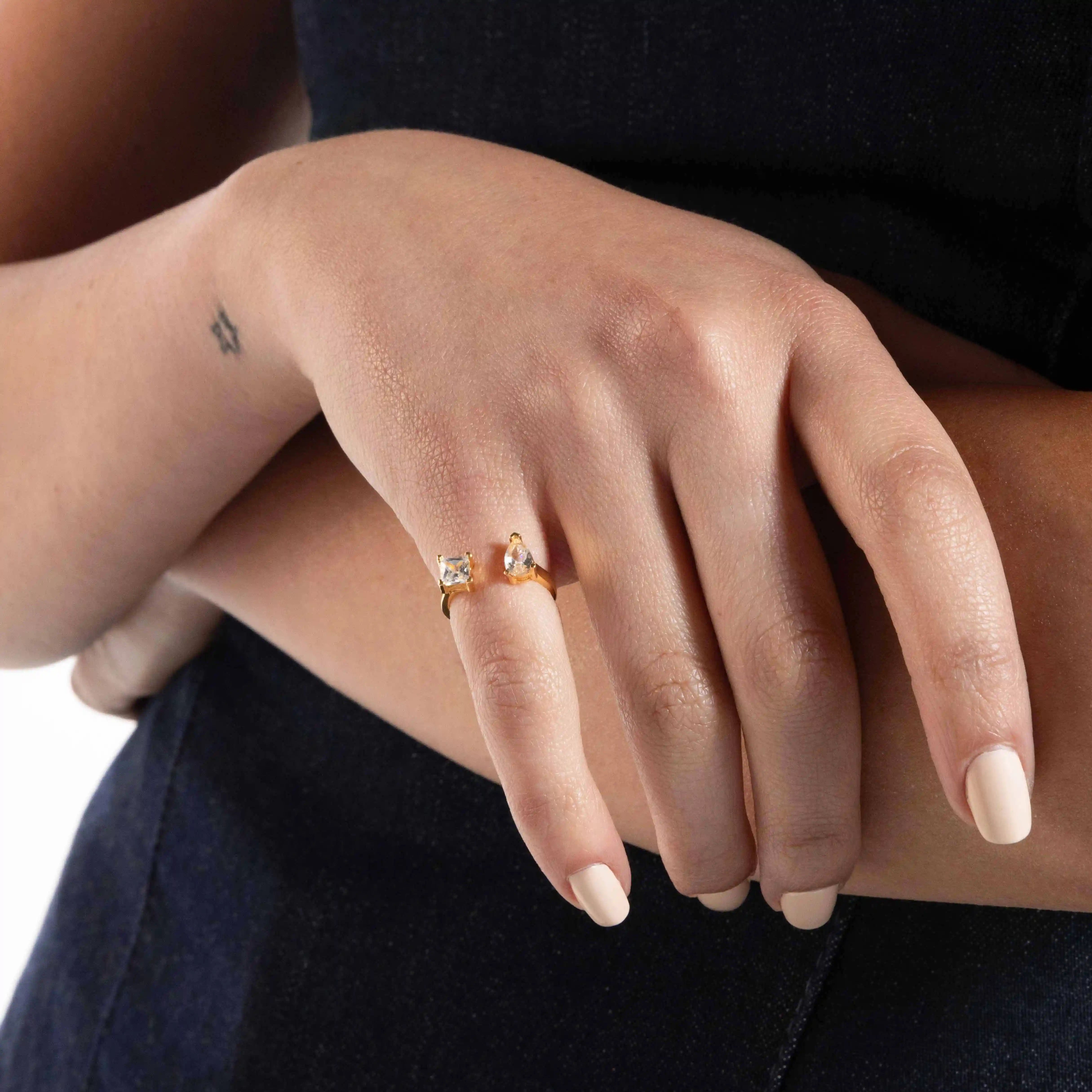 Cubic Zirconia Open Pinky Ring - Gold White