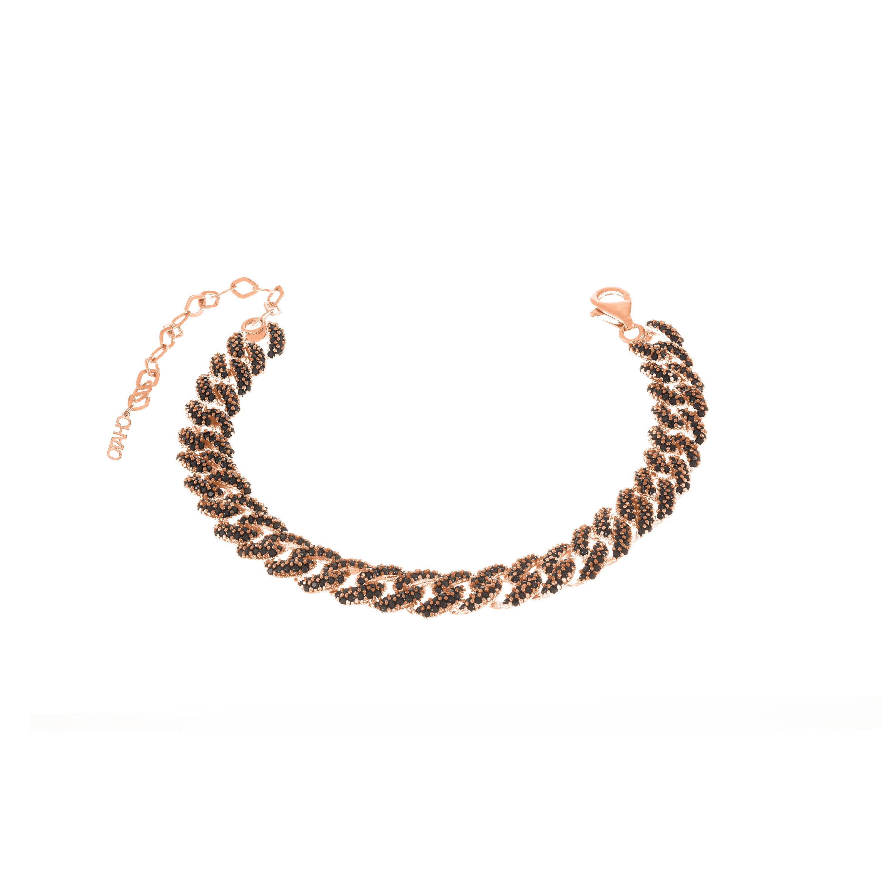 Cubic Zirconia Pave Cuban Chain Bracelet - Rose Gold Black