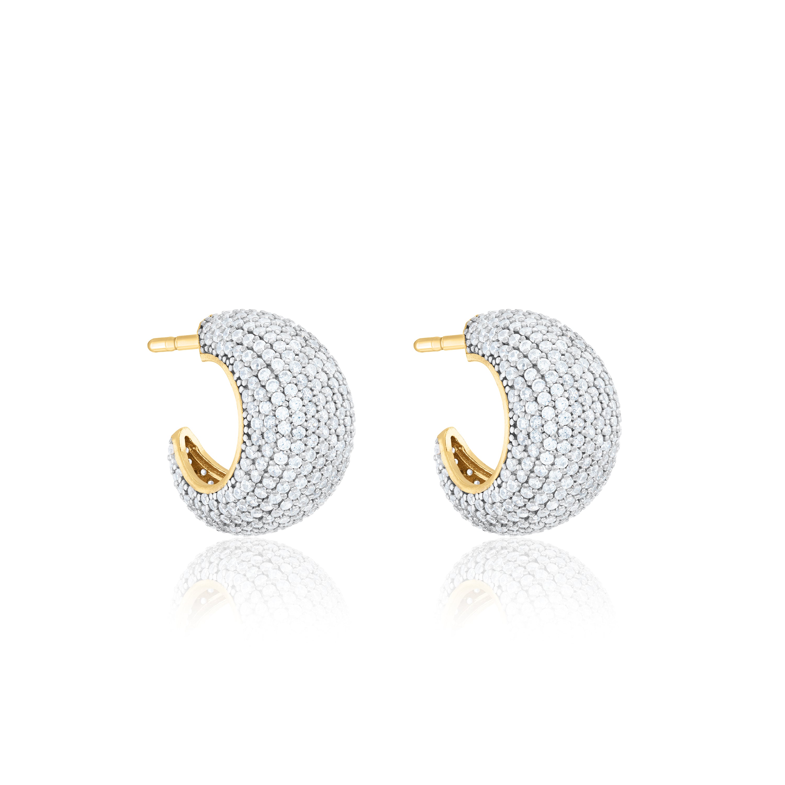 Cubic Zirconia Pave Dome Open Hoop Earrings - Gold White