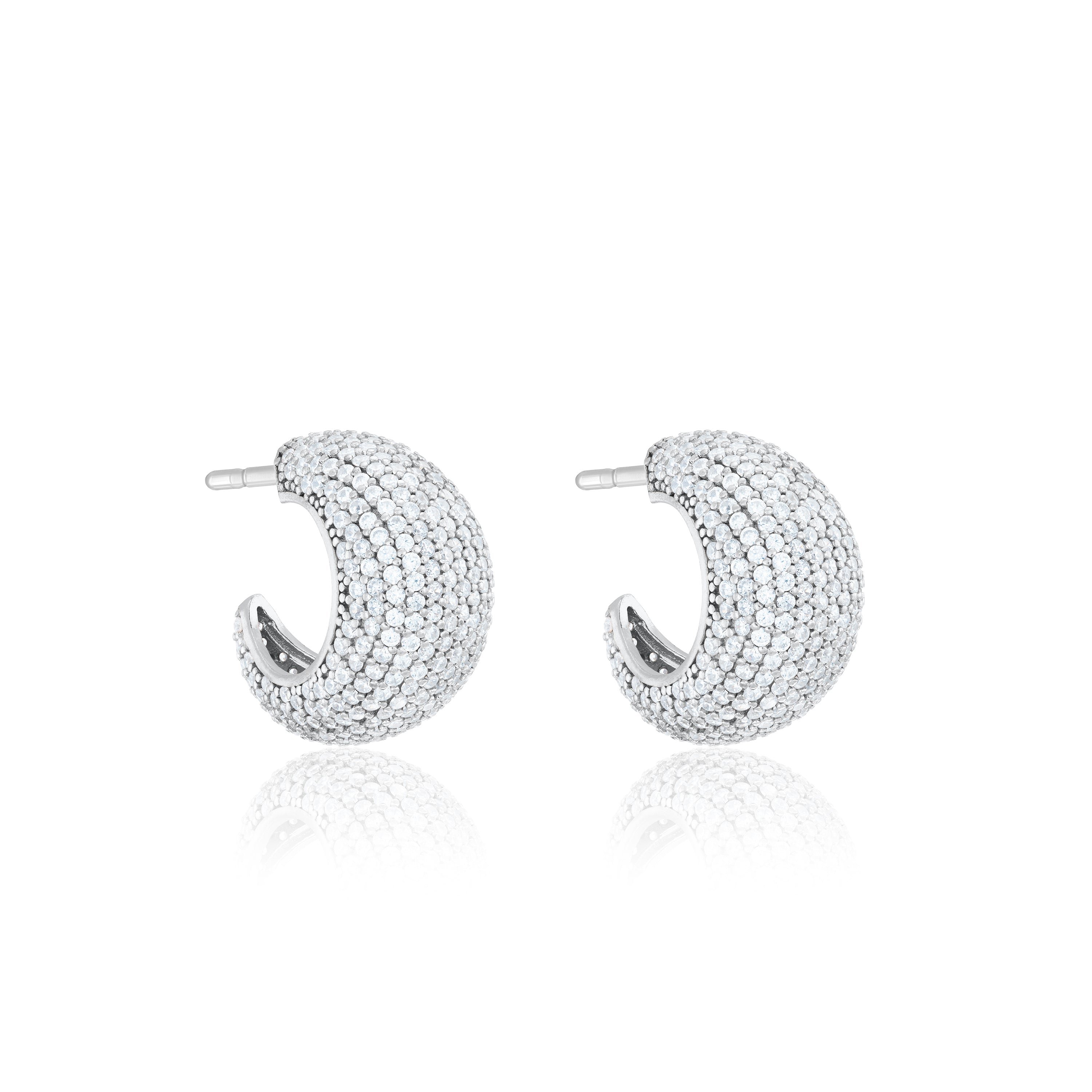 Cubic Zirconia Pave Dome Open Hoop Earrings - Silver White