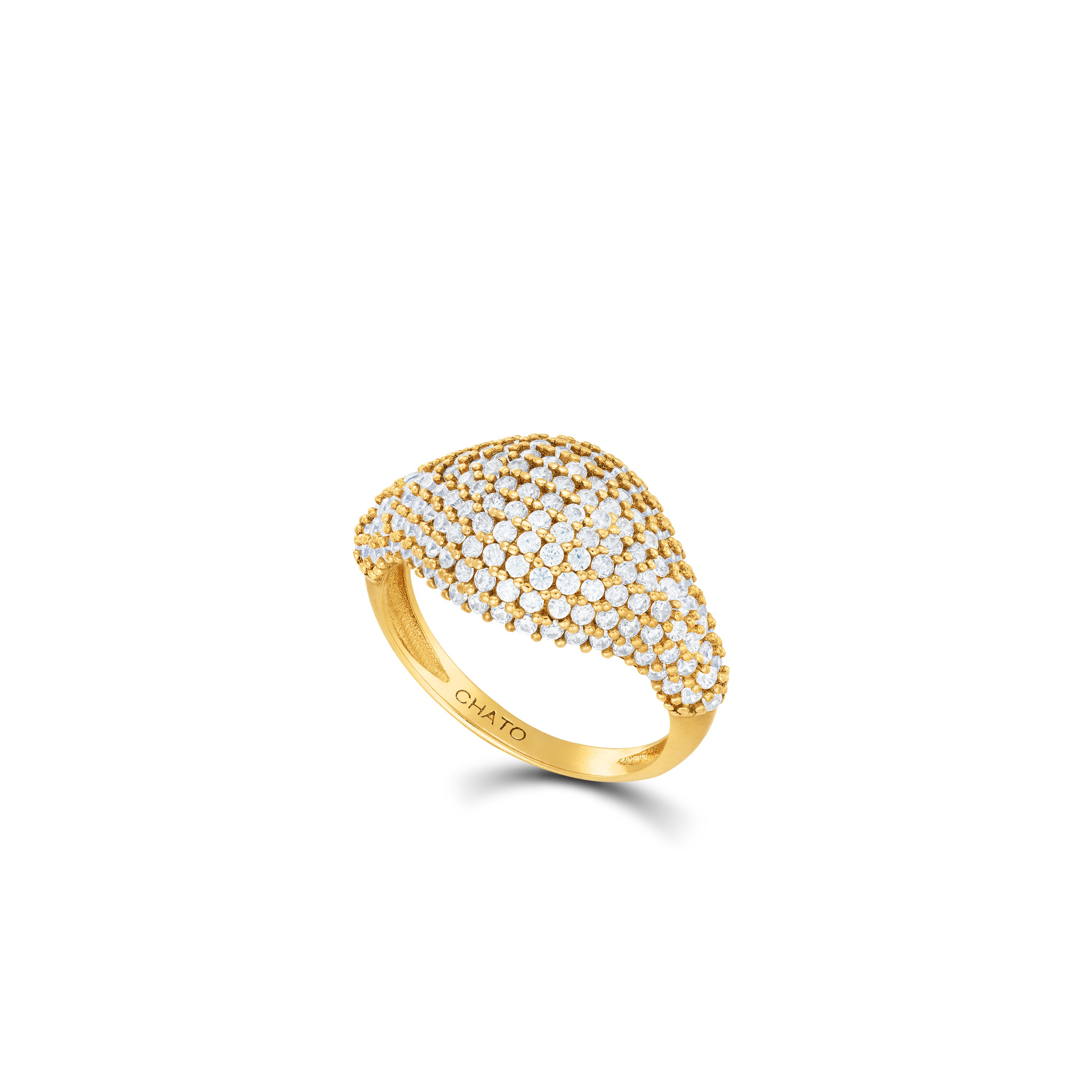 Cubic Zirconia Pave Dome Pinky Ring - Gold White