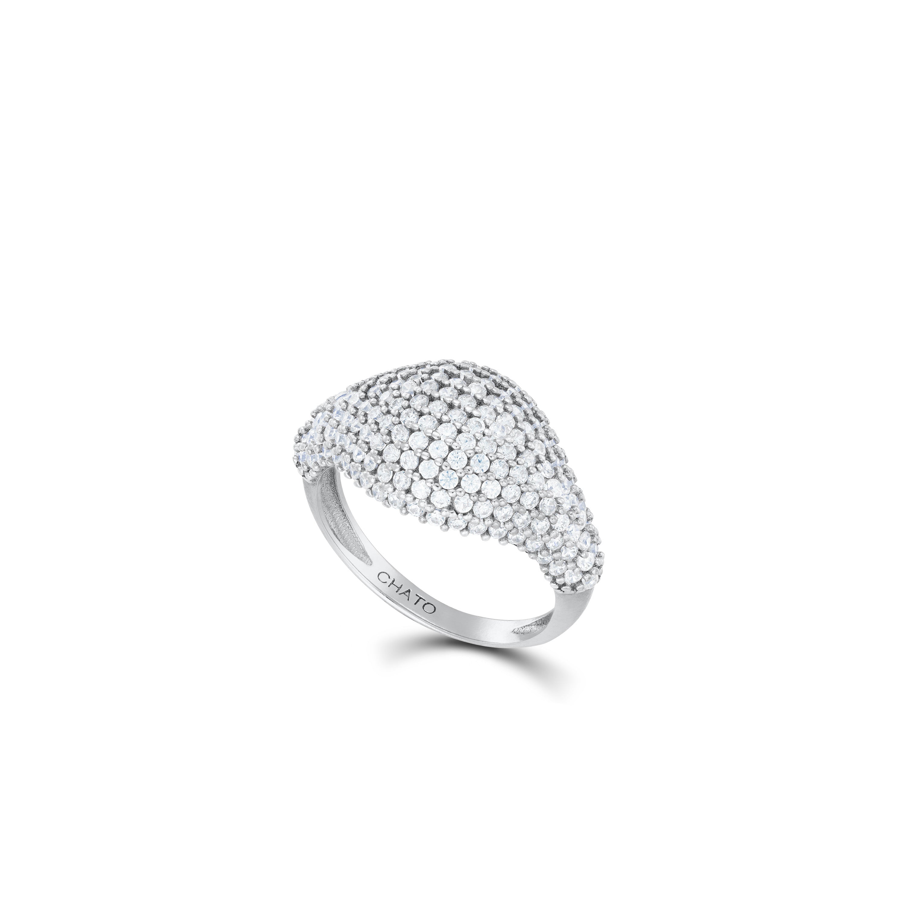 Cubic Zirconia Pave Dome Pinky Ring - Silver White