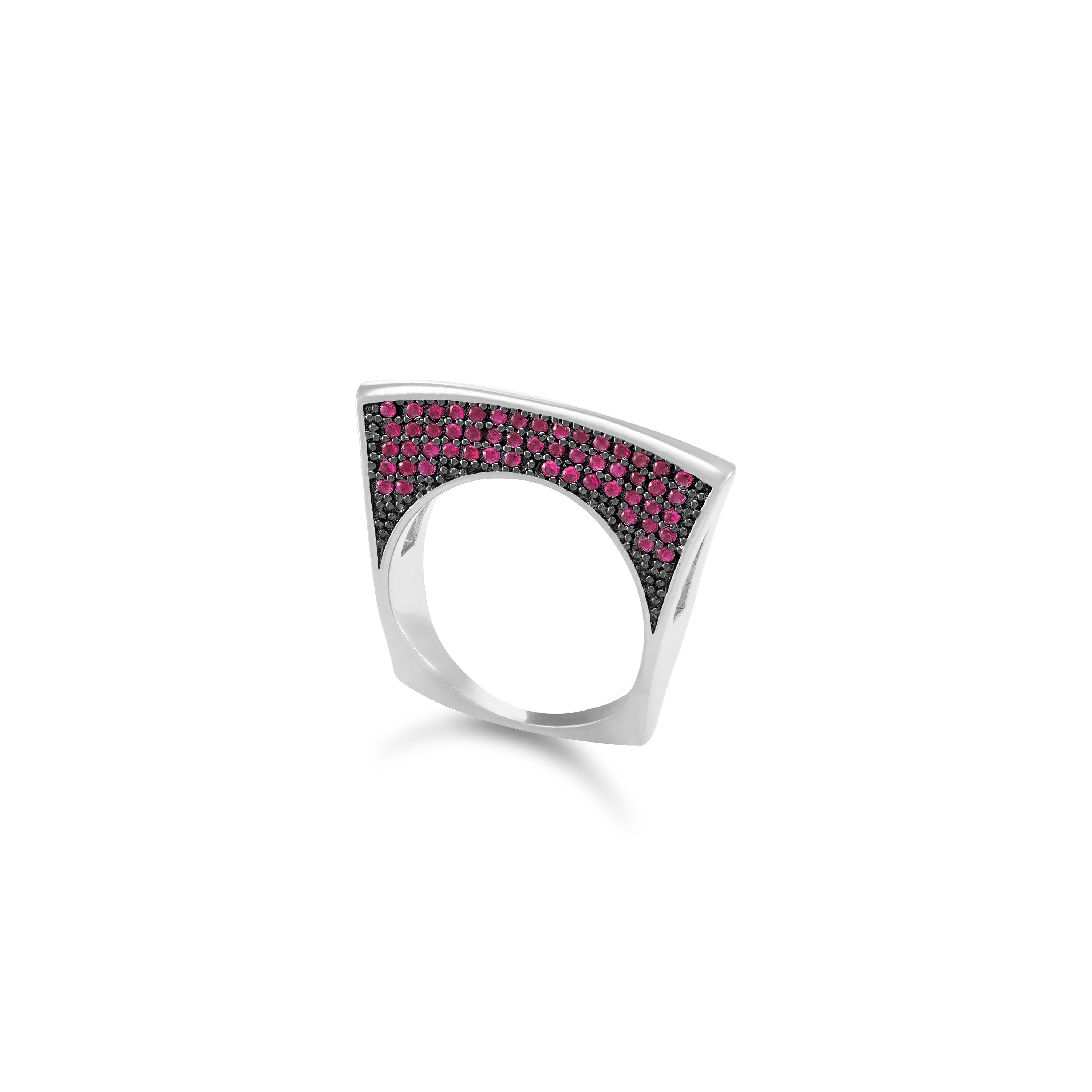 Cubic Zirconia Pave Lotus Ring - Silver Fuchsia