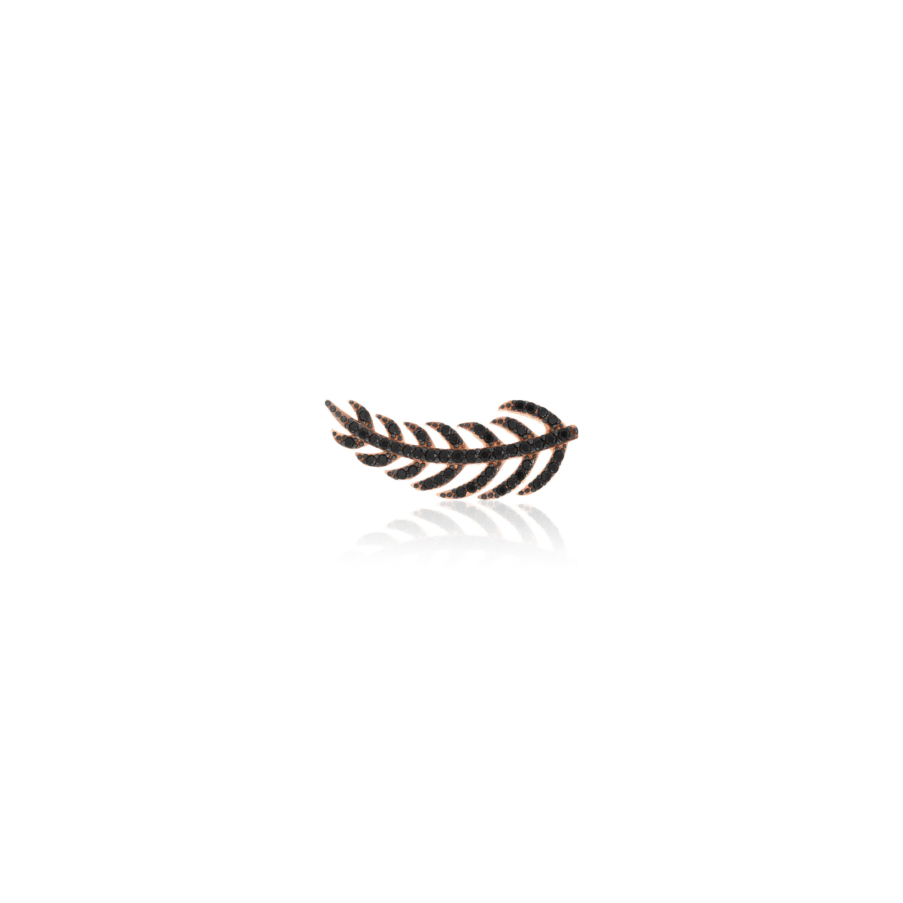Cubic Zirconia Pave Olive Leaf Climber Ear Bar - Rose Gold Black