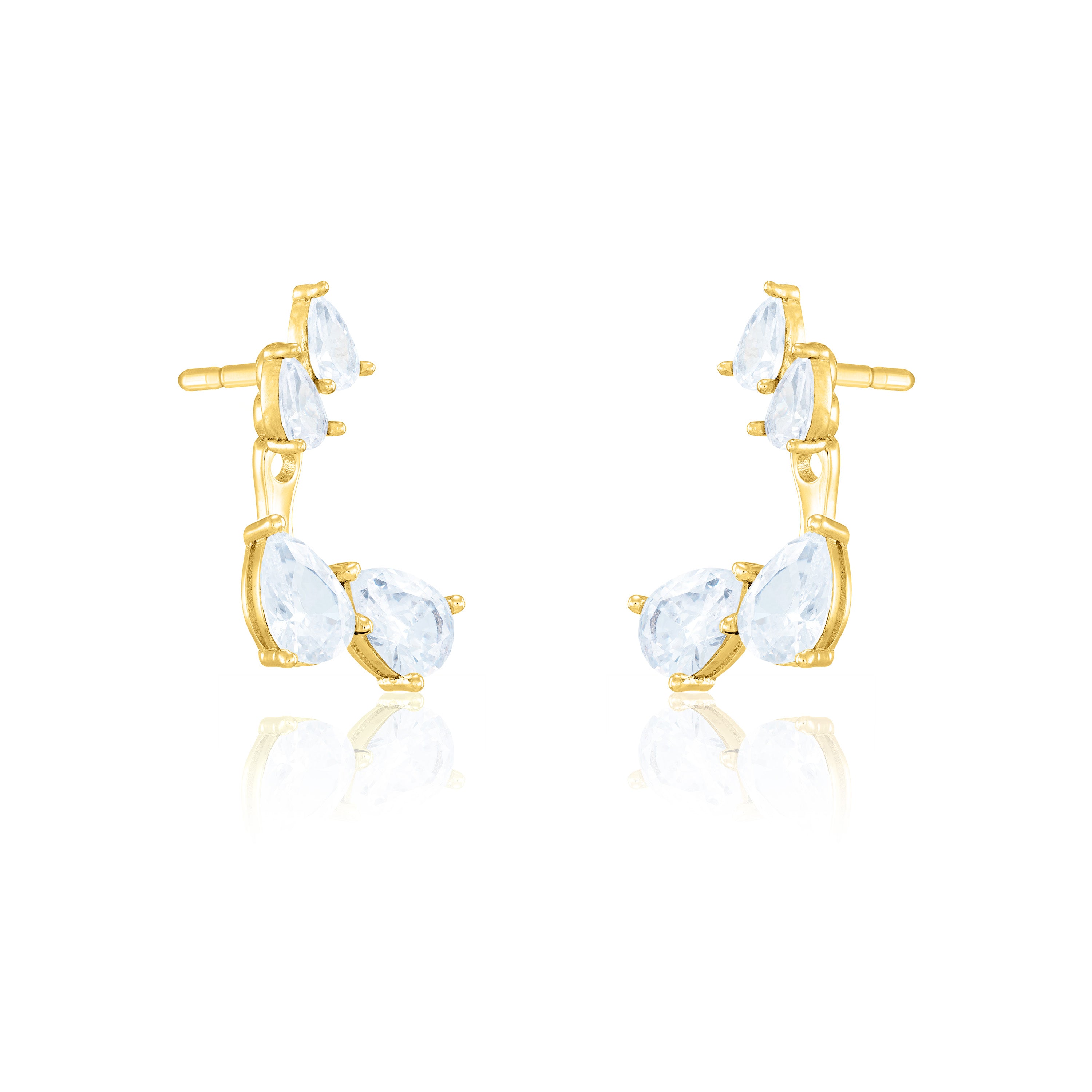 Cubic Zirconia Quadruple Teardrop Ear Jacket Earrings - Gold White