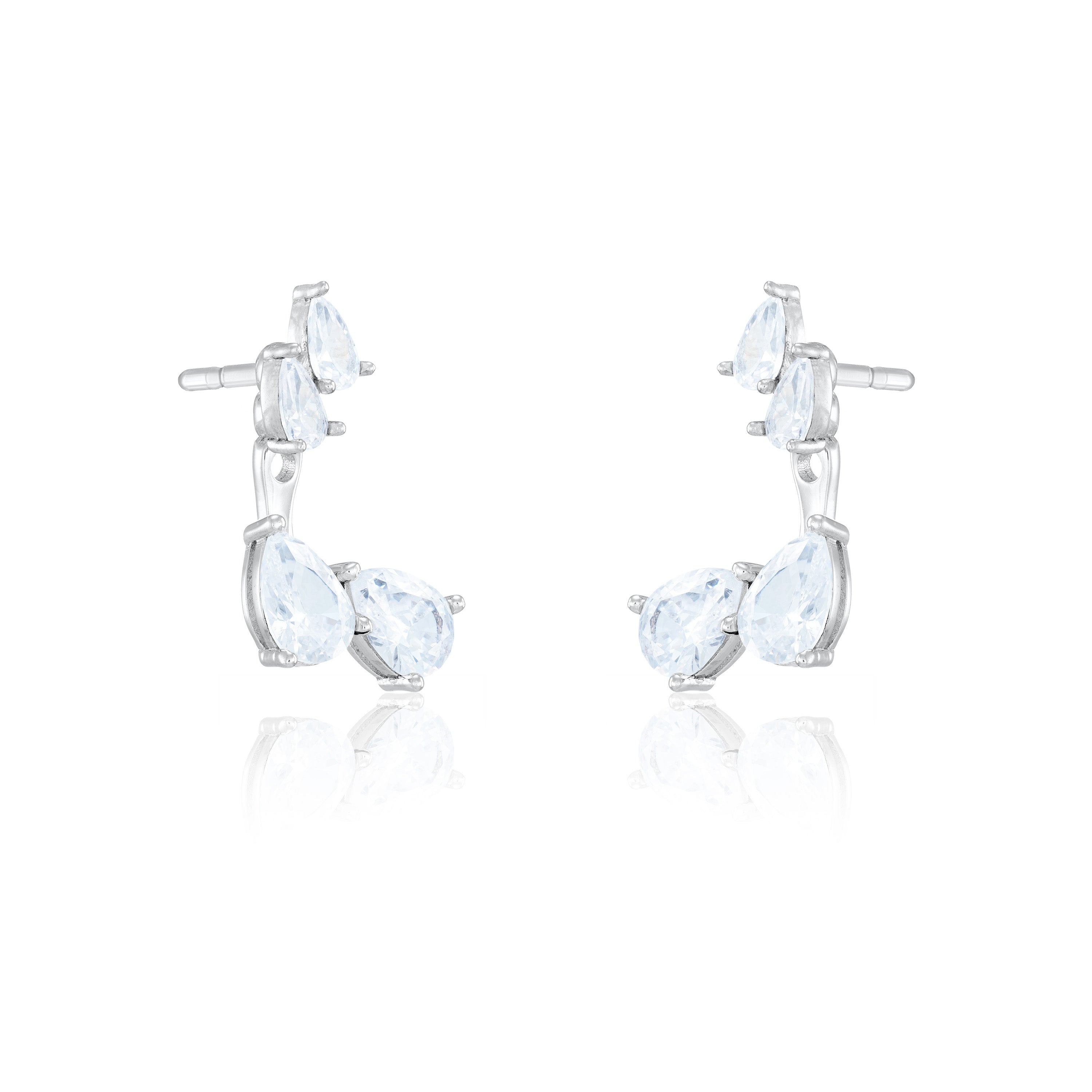 Cubic Zirconia Quadruple Teardrop Ear Jacket Earrings - Silver White